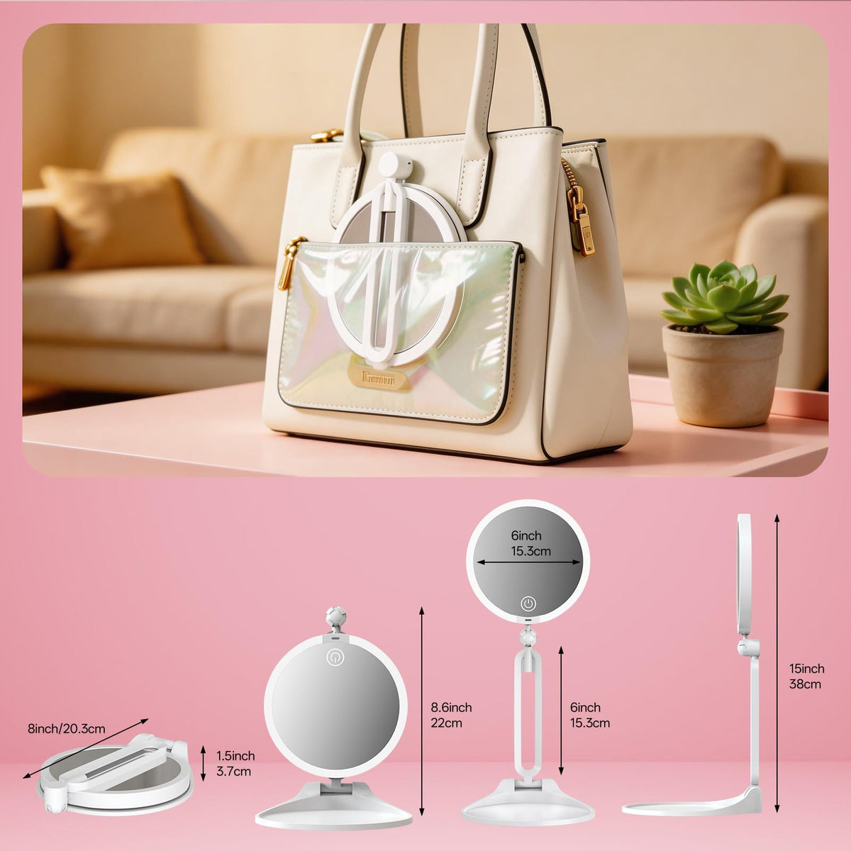 10X 1X Travel Makeup Mirror with Lights Double Sided - Qinxinmir Official Imagery - 4