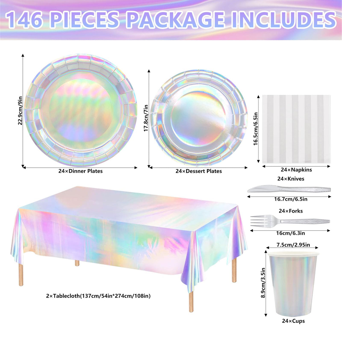 146pcs Iridescent Party Supplies Iridescent Party Tableware - Poqirzan Official Imagery - 3