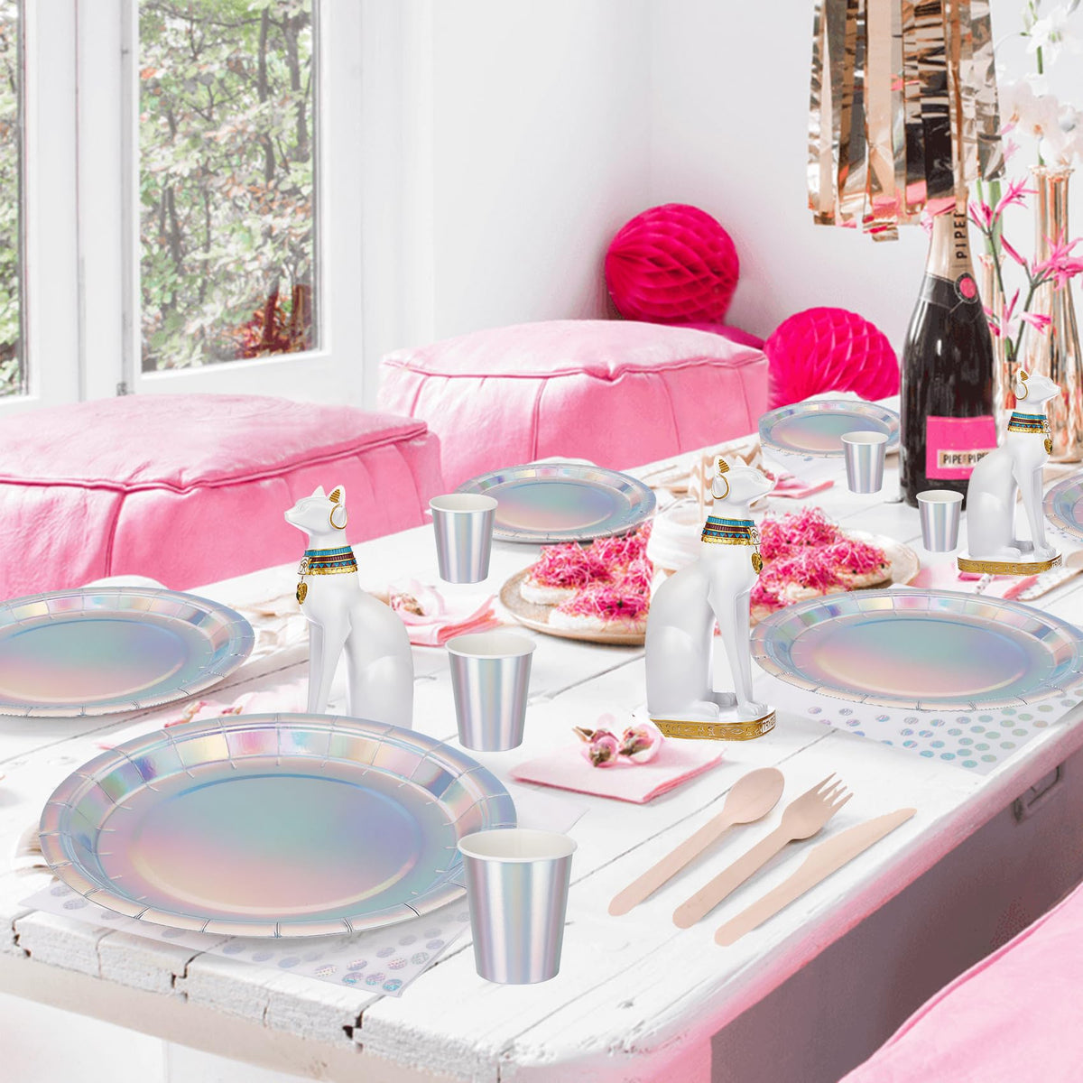 200PCS Iridescent Party Decorations Supplies Paper Plates - CEILIWEN Official Imagery - 8