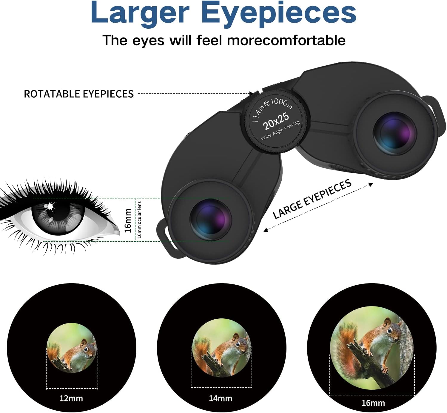 Rodcirant 20x25 compact binoculars for adults with large eyepiece, waterproof, high-powered outdoor binoculars for wildlife viewing