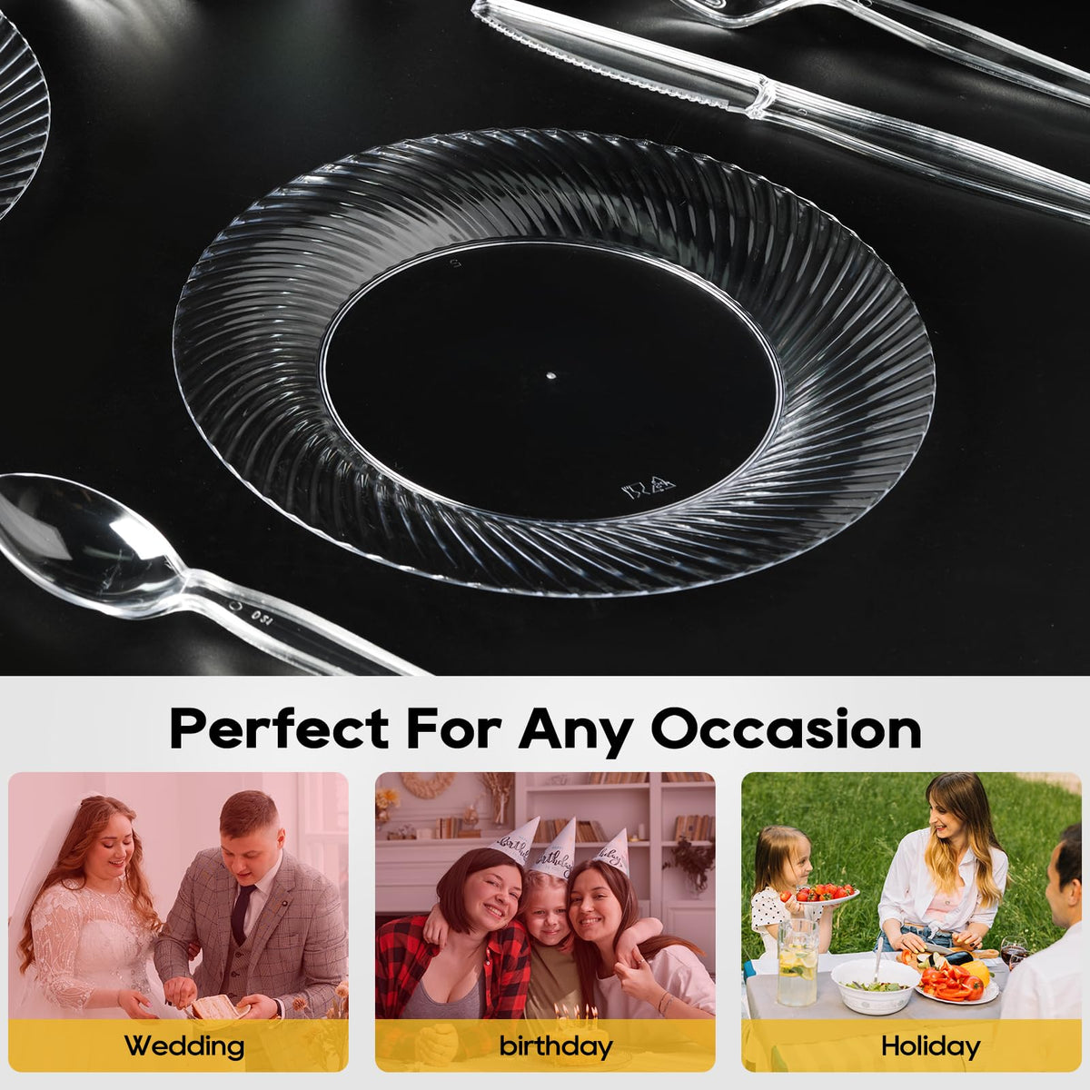 FOCUSLINE 10 Inch Clear Plastic Plates 100 Count Disposable - FOCUSLINE Official Imagery - 8