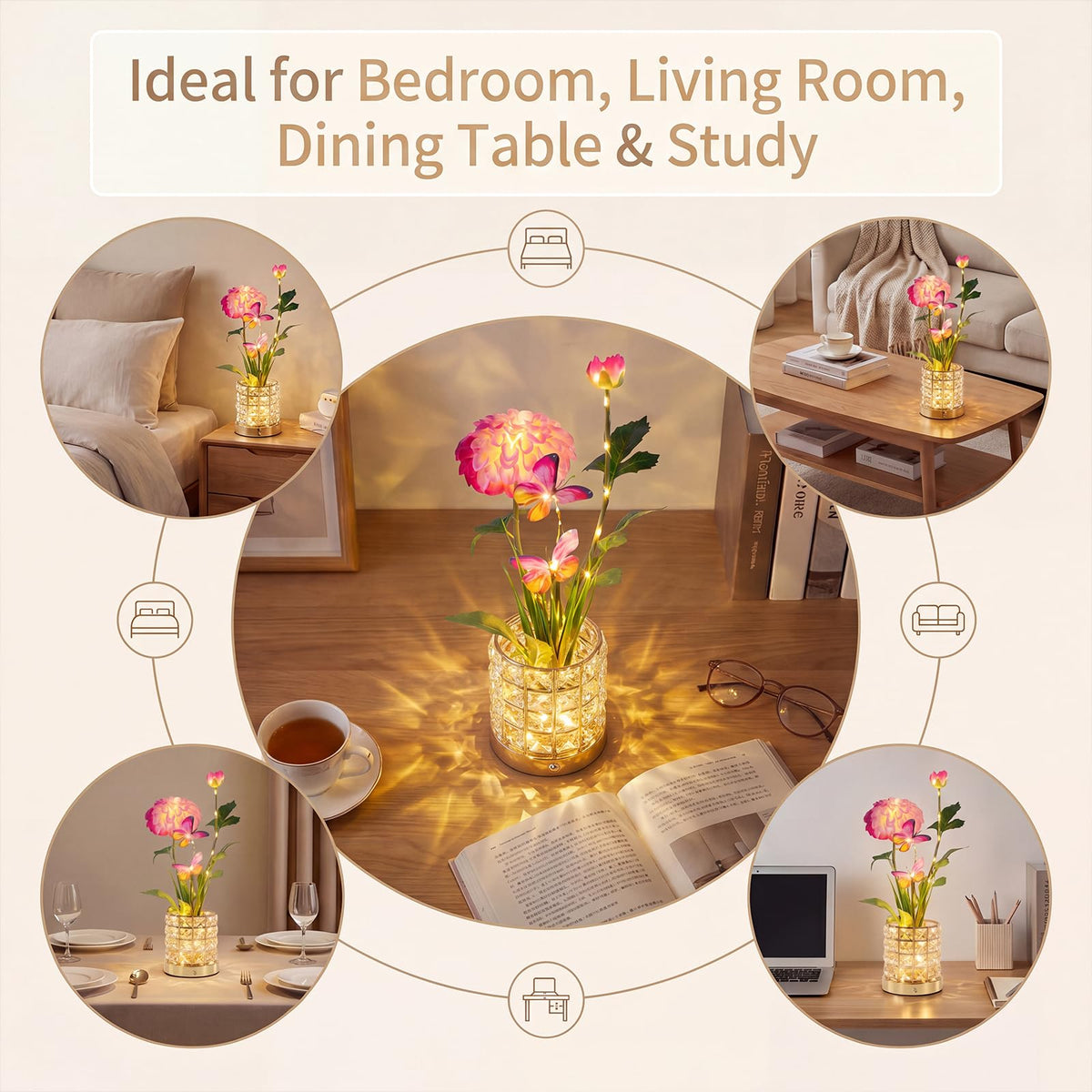 Butterfly Dahlia LED Crystal Lamp Rechargeable Touch Night - YWYWLED Official Imagery - 8
