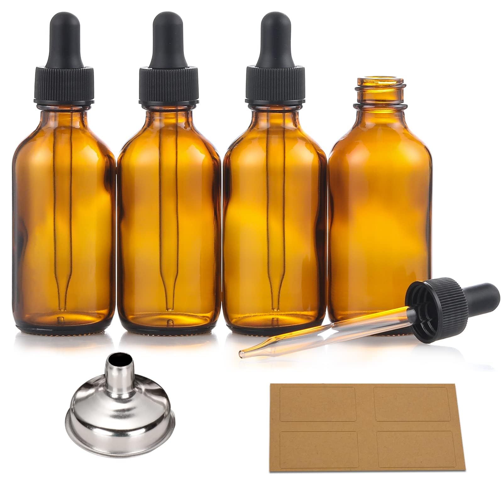 4 Pack 2 oz Bottles with Dropper 1 Funnel 4 Labels - AOZITA Official Product Imagery - 1
