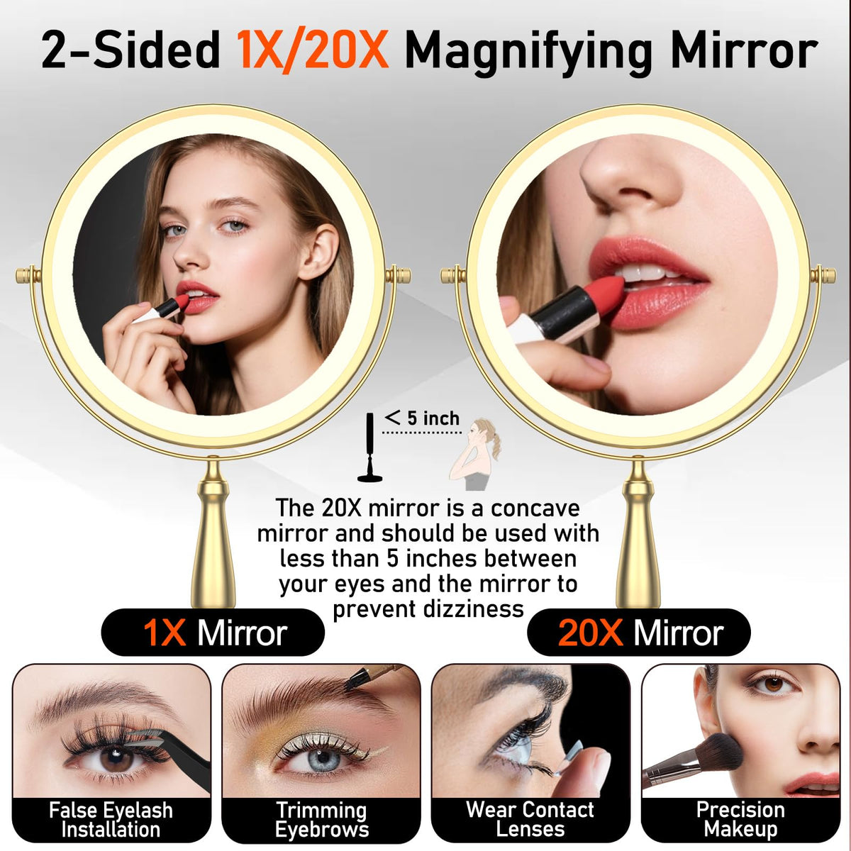 Vanity Mirror with Lights 9 Lighted Makeup Mirror 1X 20X - WOOCICA Official Imagery - 5