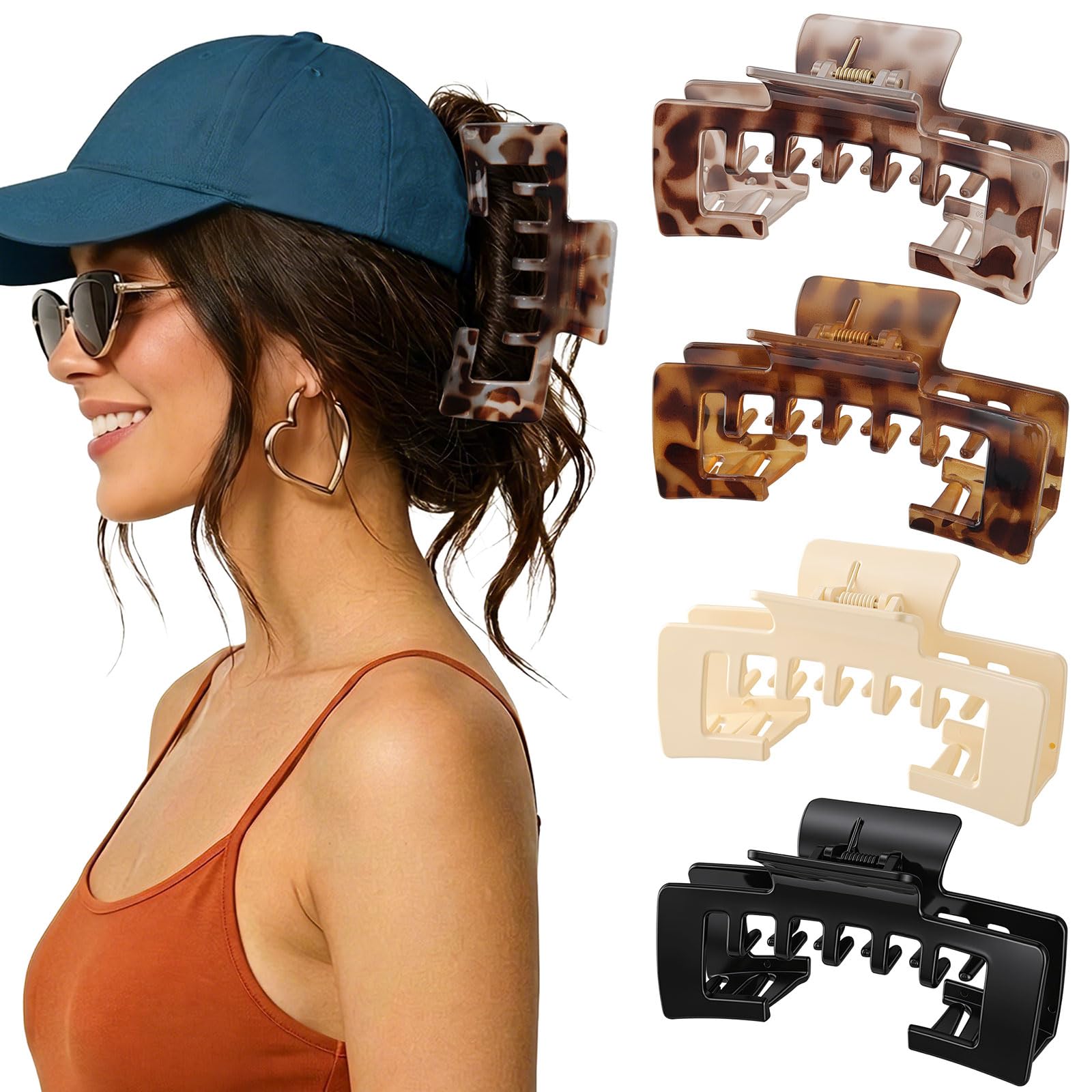 CHLINS 5" Extra Large Hat Claw Clips for Baseball Caps & Thick Hair, 4 - View 10