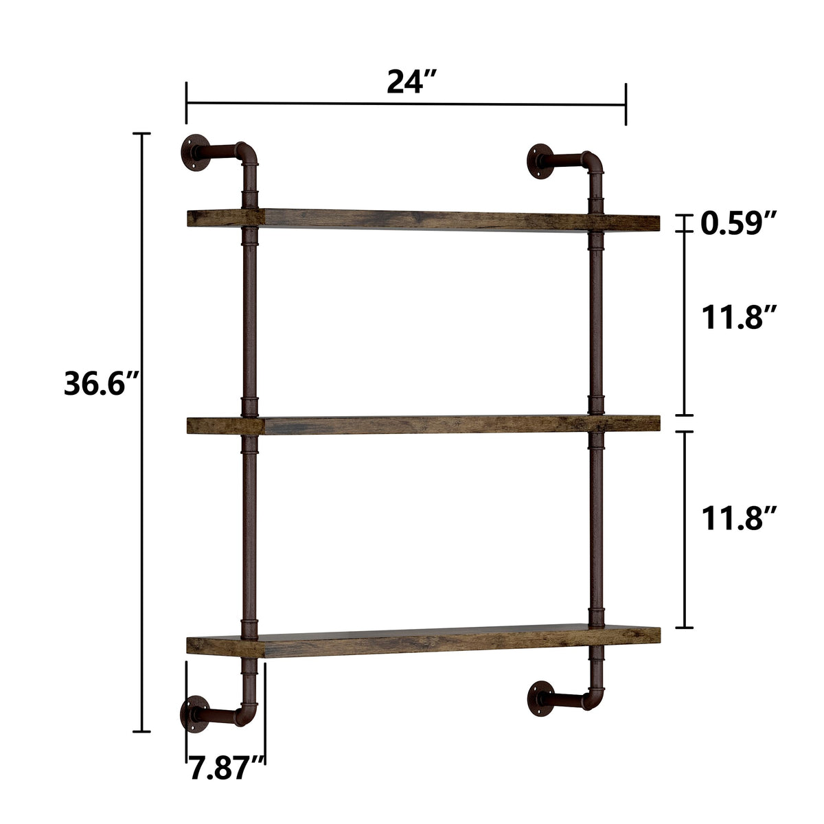 Helsin 3 Tier Industrial Pipe Shelf Rustic Wood Floating - Helsin Official Imagery - 4