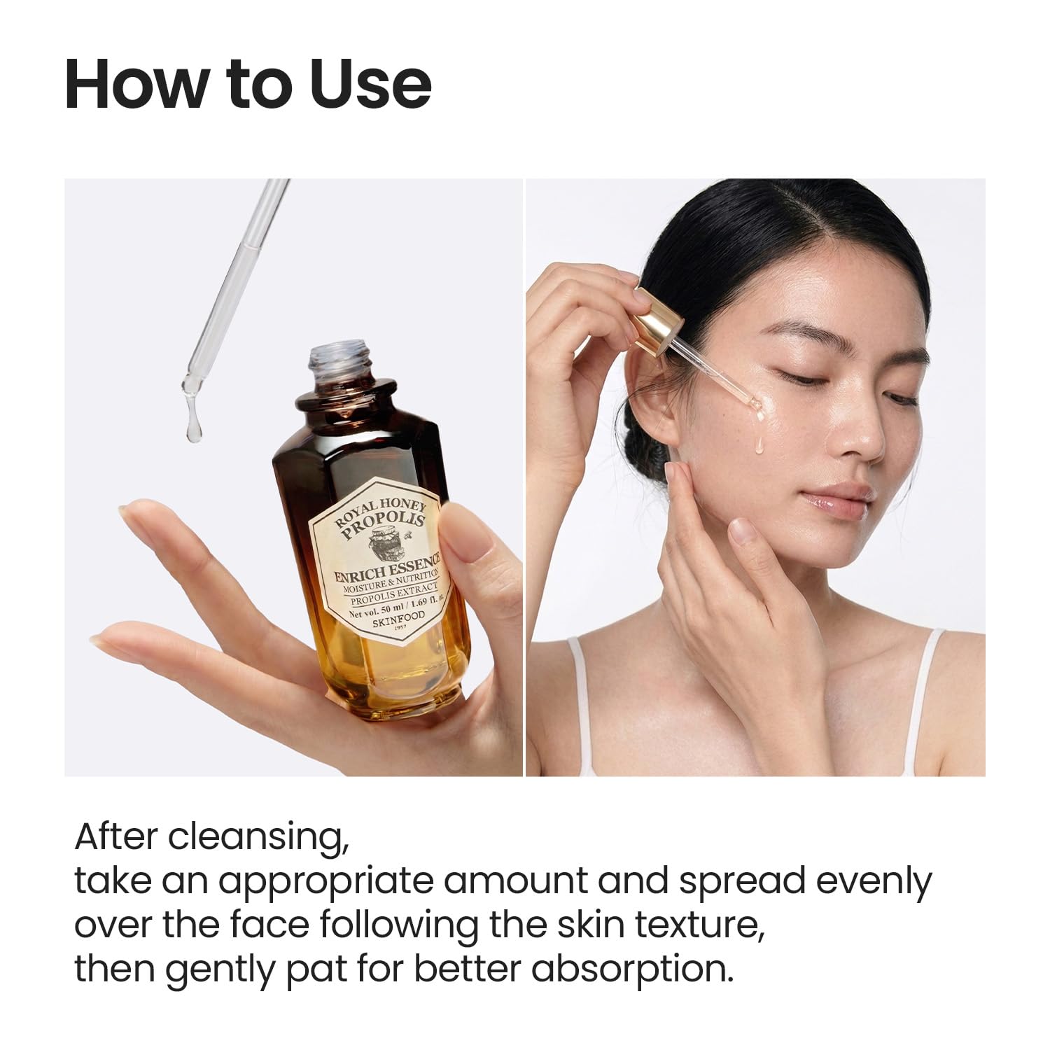 SKINFOOD Royal Honey Propolis Enrich Essence - 63% Black Bee Propolis & 10% Royal Jelly Extract Face Serum - Propolis Serum for Skin, Valentine Day Gift - 1.69 Fl. Oz. (50mL) - SKINFOOD 1957 Official Product View 9