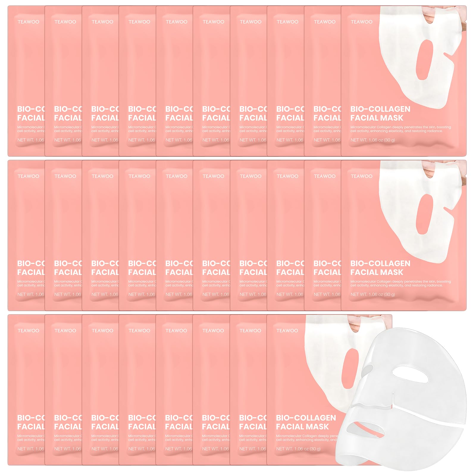 Bio-Collagen Facial Mask 8 EA, Hydrating &amp; Soothing Hydrogel - TEAWOO