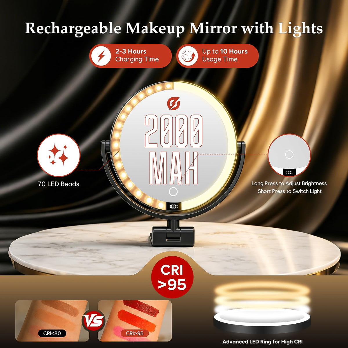 1X 30X Makeup Mirror with Lights Magnifying Mirror - ELYYSORA Official Imagery - 8