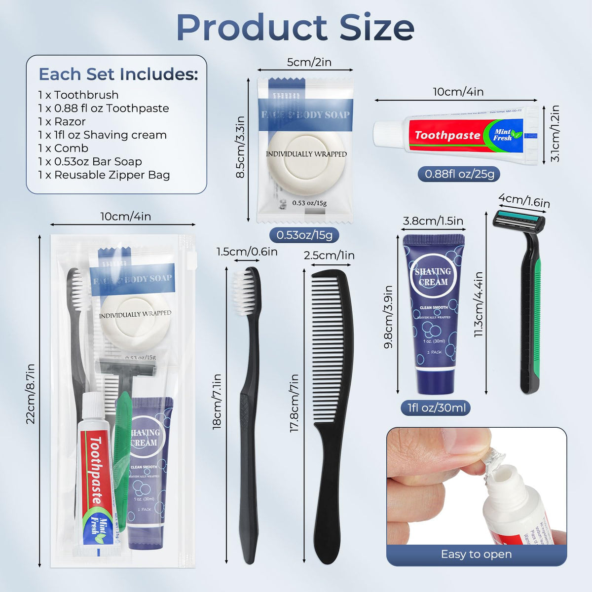 25 Pack Travel Toiletry Kit Bulk 6 in 1 Disposable Personal - HQSLsund Official Imagery - 3