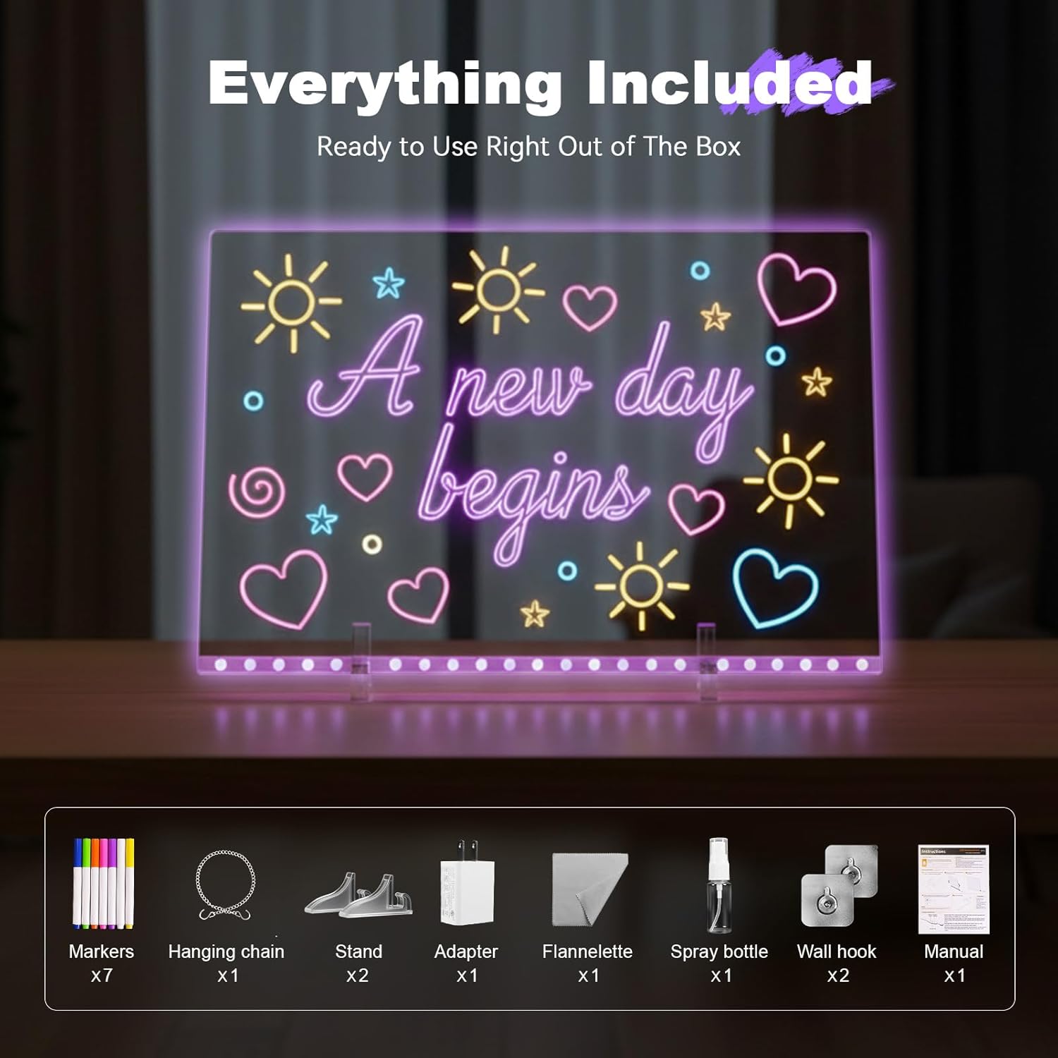 PHOSHO LED drawing board for kids with 7 colors, 16-inch neon glow note and message display, ideal for creative fun.