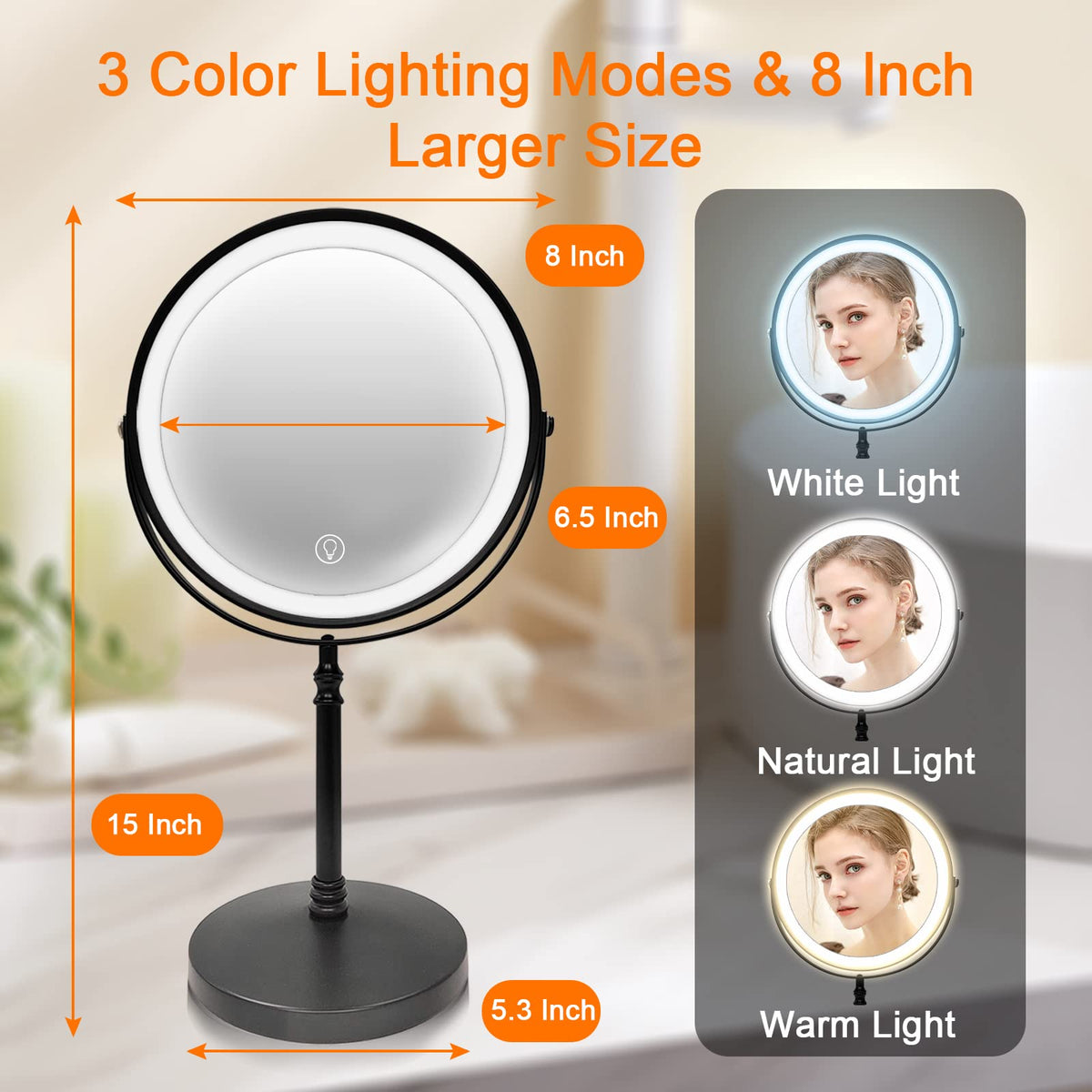 8 Lighted Makeup Mirror 1X 10X Magnifying Vanity Mirror with - AMZTOLIFE Official Imagery - 5