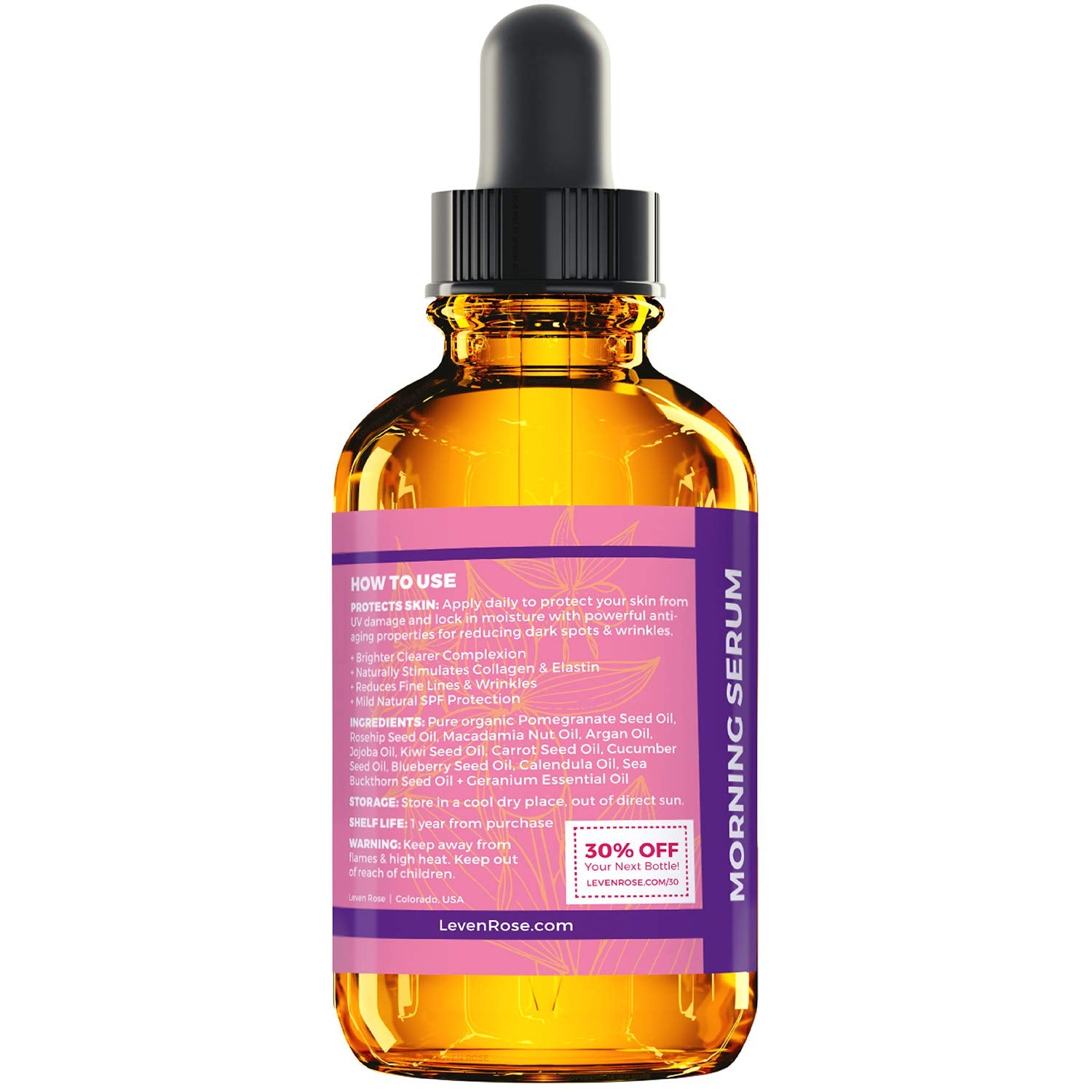 Leven Rose Moroccan Argan Oil Face Serum - 100% Organic Hydrating Oil Anti Aging - Leven Rose Official Product View 4