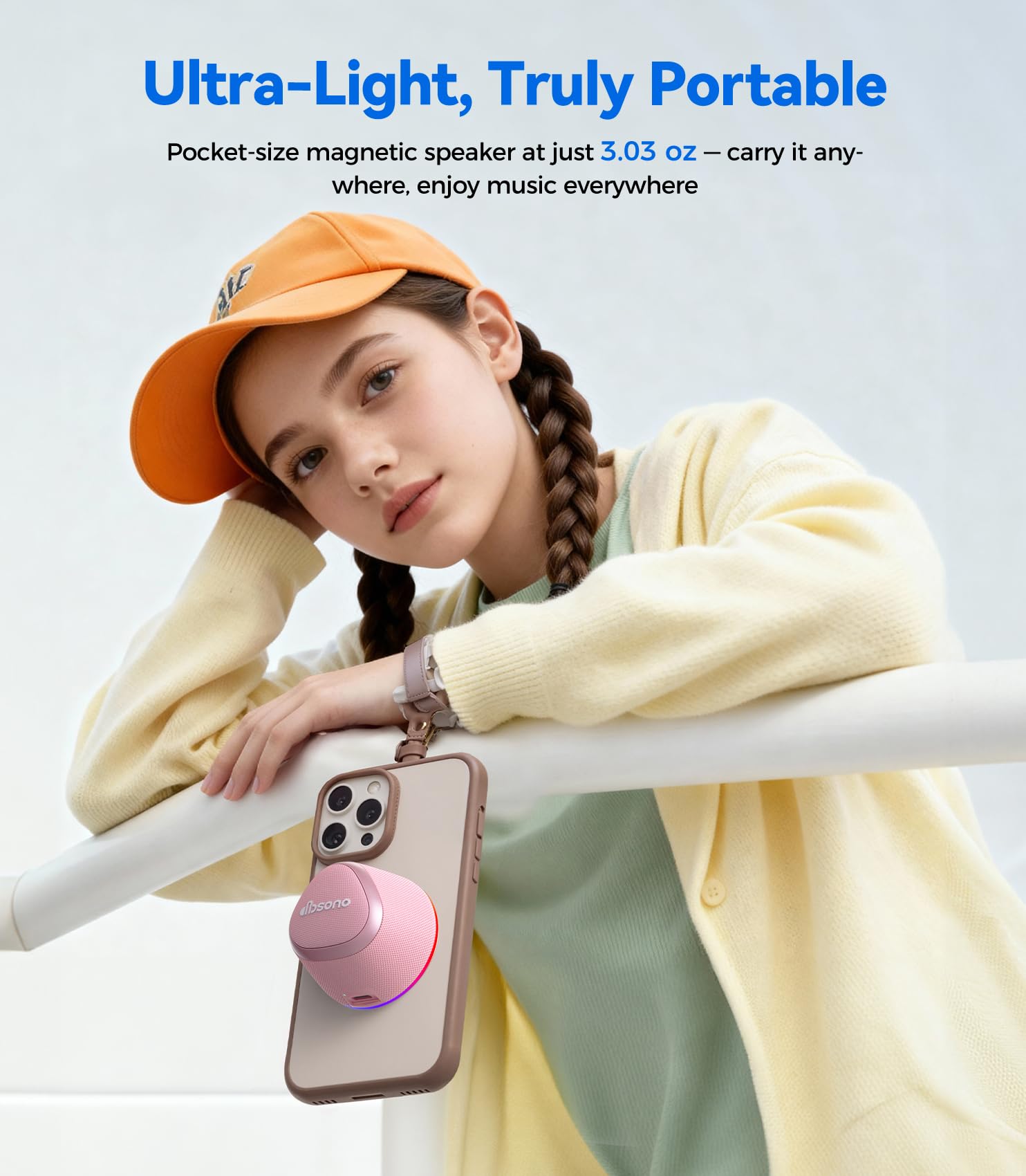 dbsono 2 in 1 Portable Magnetic Bluetooth Speaker, Phone Stand, Rose Pink - dbsono Official Product View 2