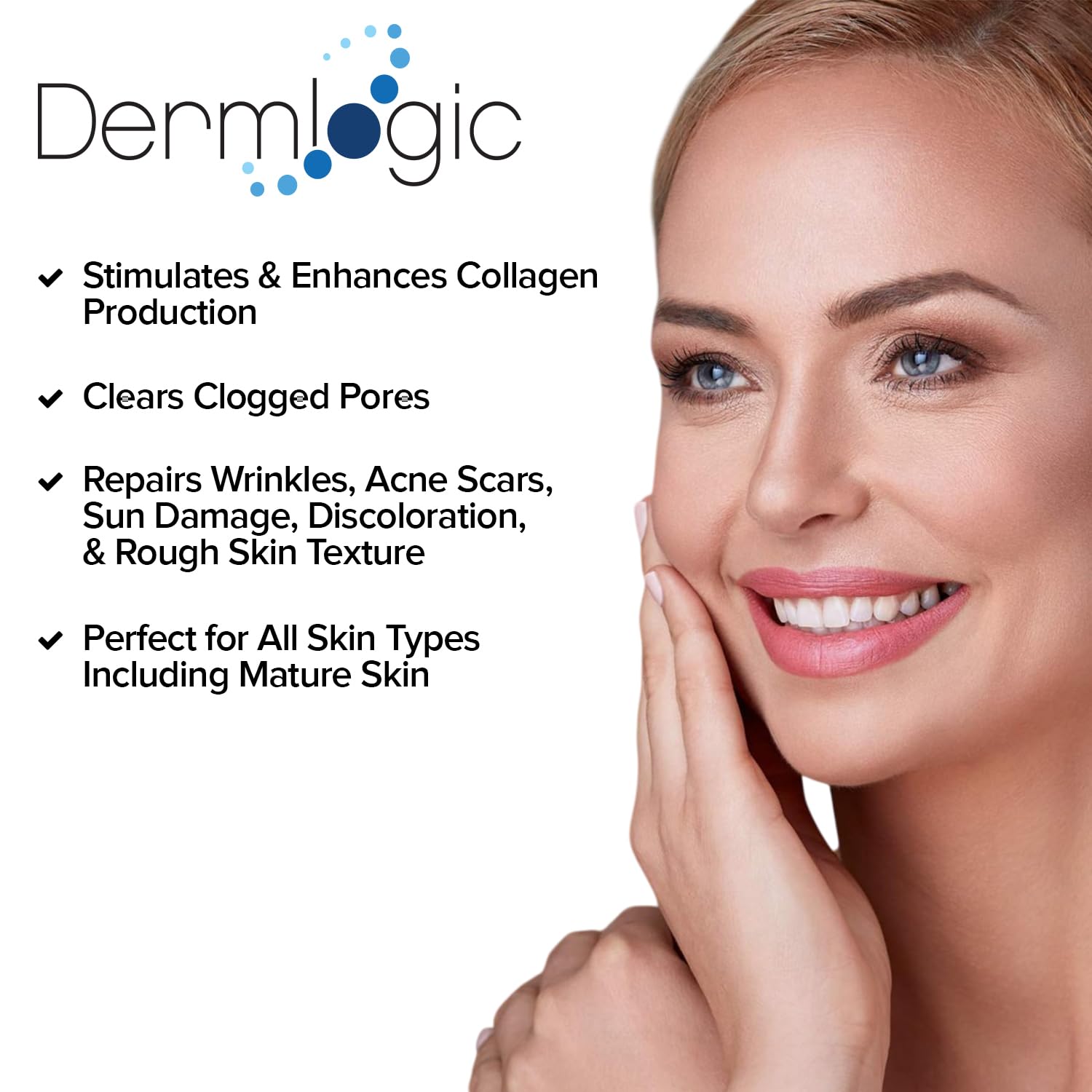 Dermlogic anti-aging resurfacing peel pads for facial exfoliation and skin renewal, featuring triple-action chemical peel.