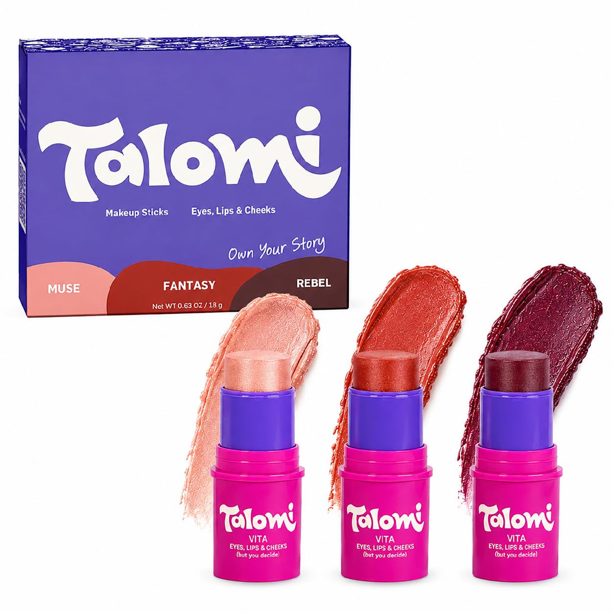 Natural Makeup Sticks for Girls Dermatologist Tested 3 Piece - TALOMI Official Imagery - 2