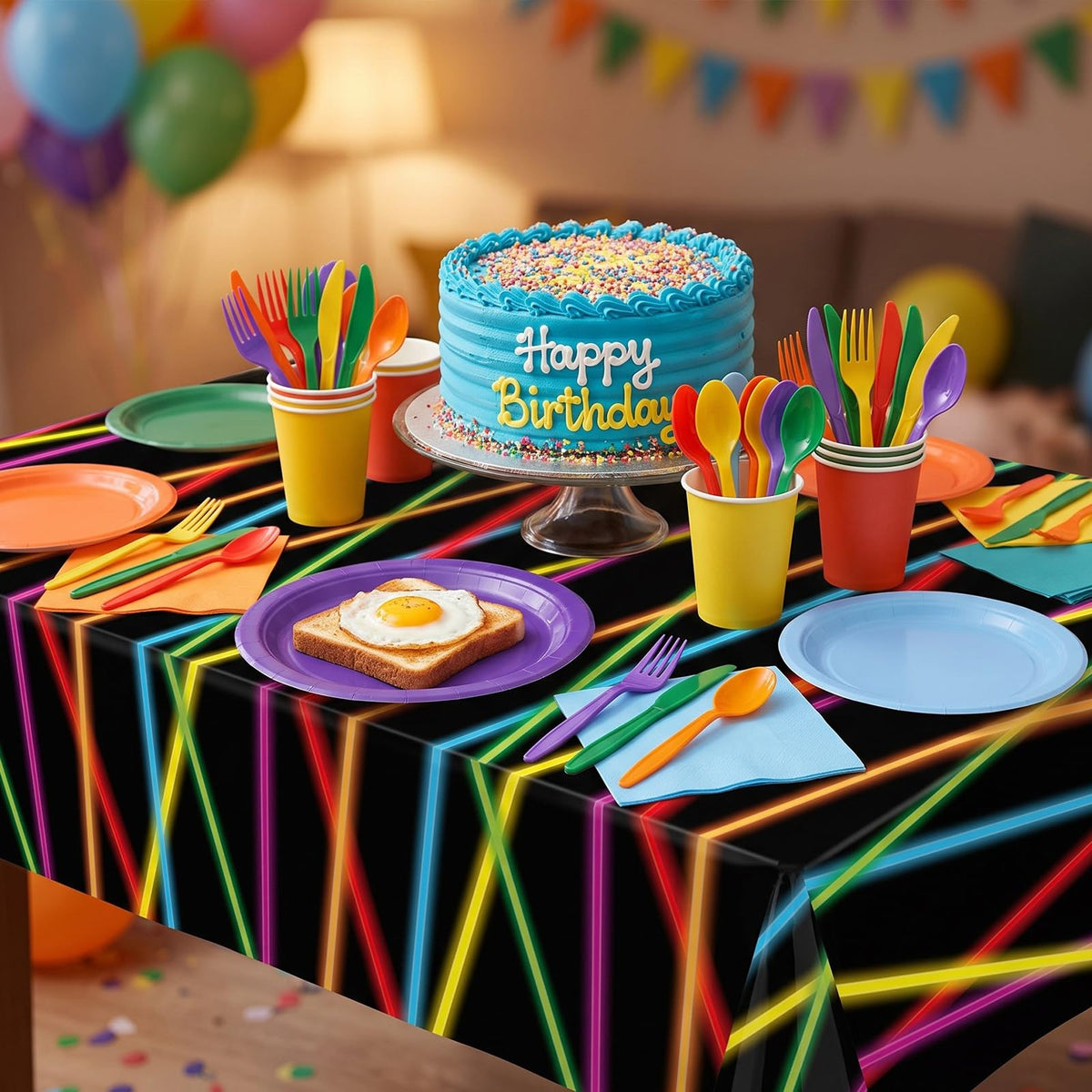 Oudain 206 Pcs Neon Glow Birthday Party Decorations Serve 24 - Oudain Official Imagery - 3