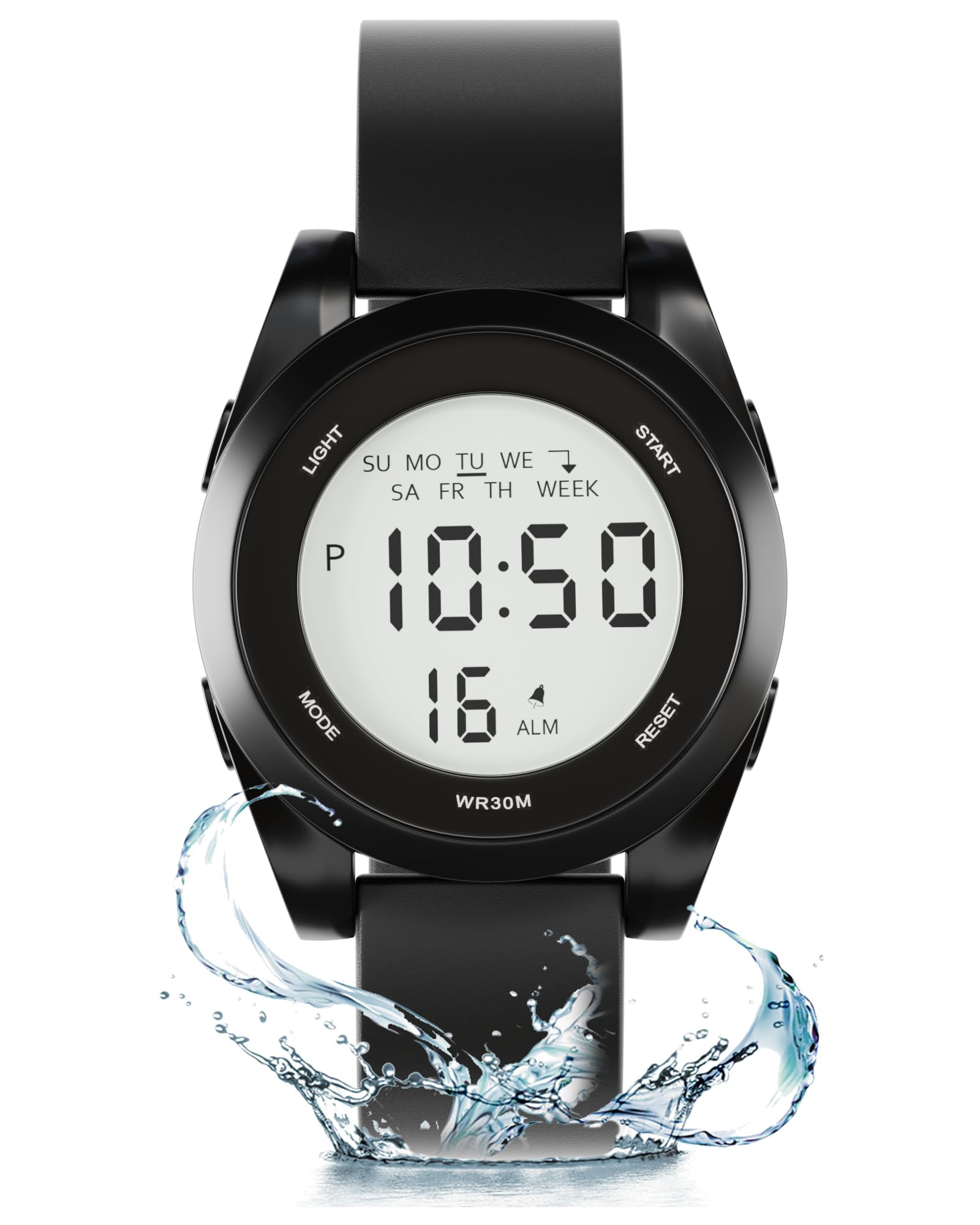 30M Water Resistant Digital Sports Watch with EL Backlight - Product Imagery