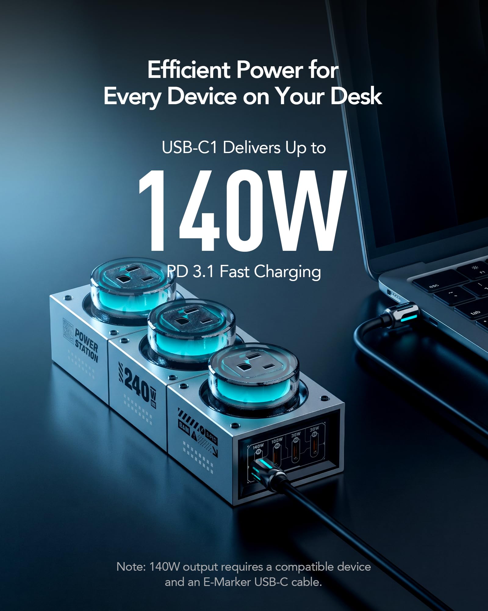 E Tank 7 in 1 Desktop Charging Station 240W Max GaN USB C - MFish Official Imagery - 5