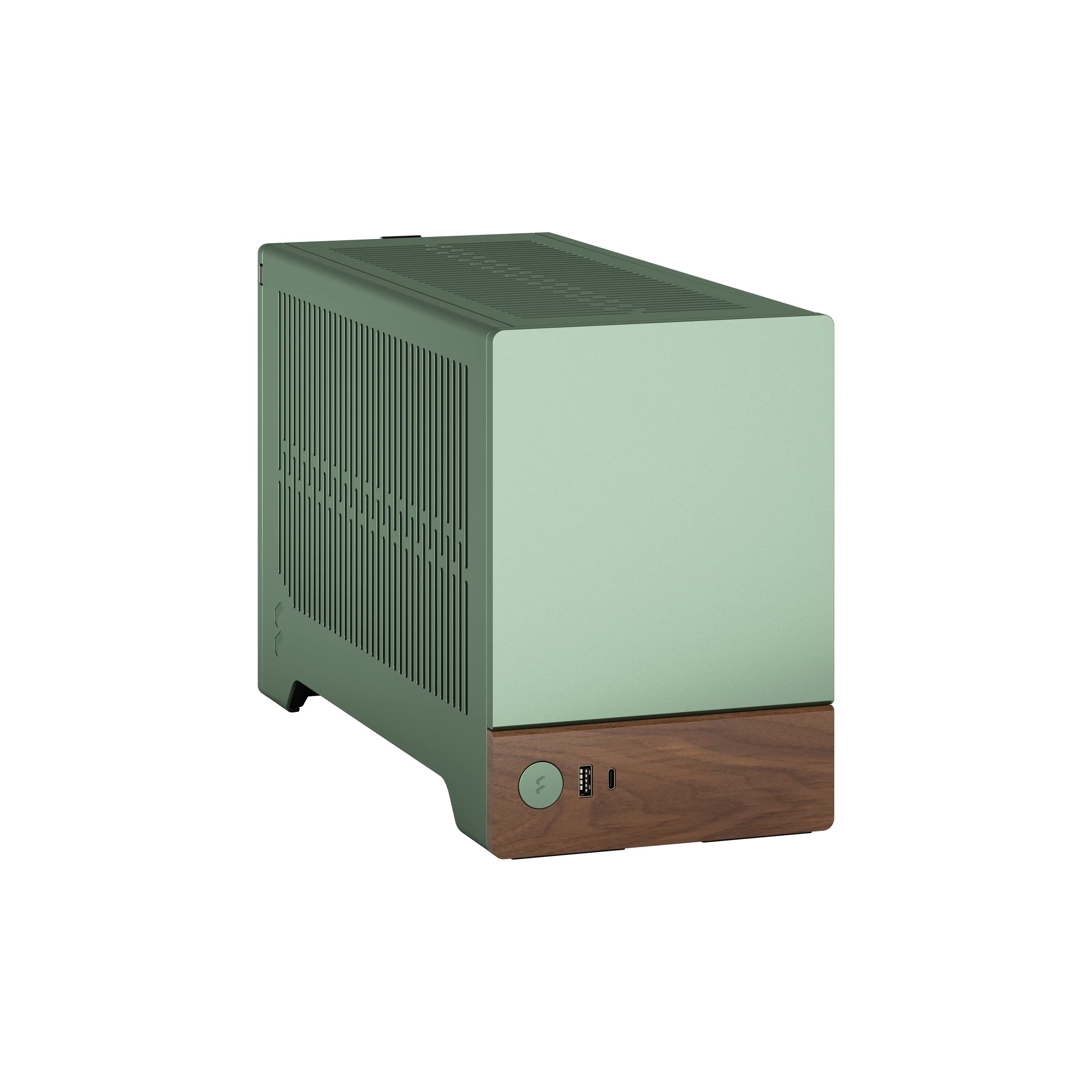 Fractal Design Terra Jade mini ITX gaming case with walnut wood front panel, anodized aluminum, USB-C, PCIe 4.0 riser cable, small form factor