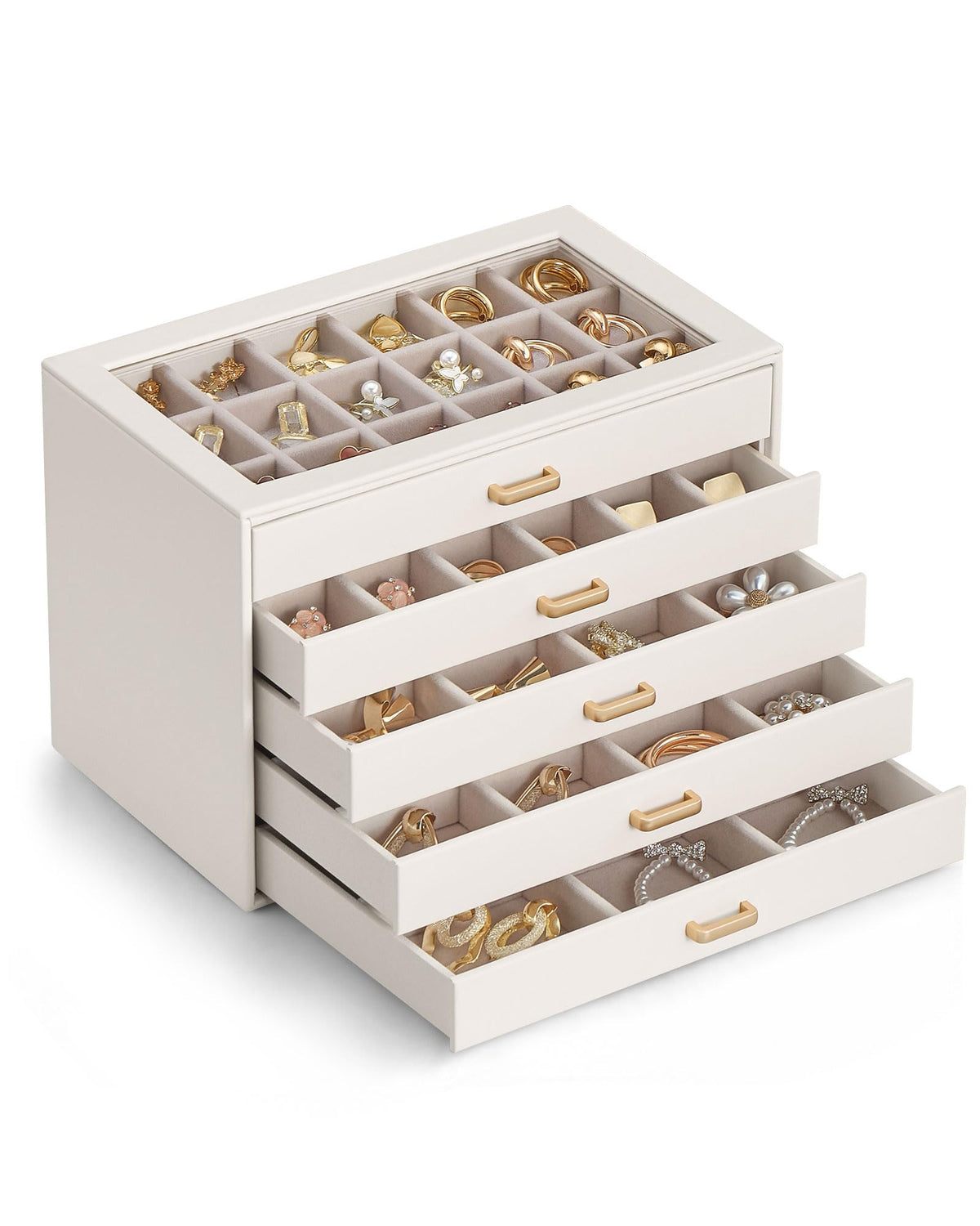 Lolalet Earring Organizer Jewelry Box with Clear Lid Beige 5 - Lolalet Official Imagery - 2