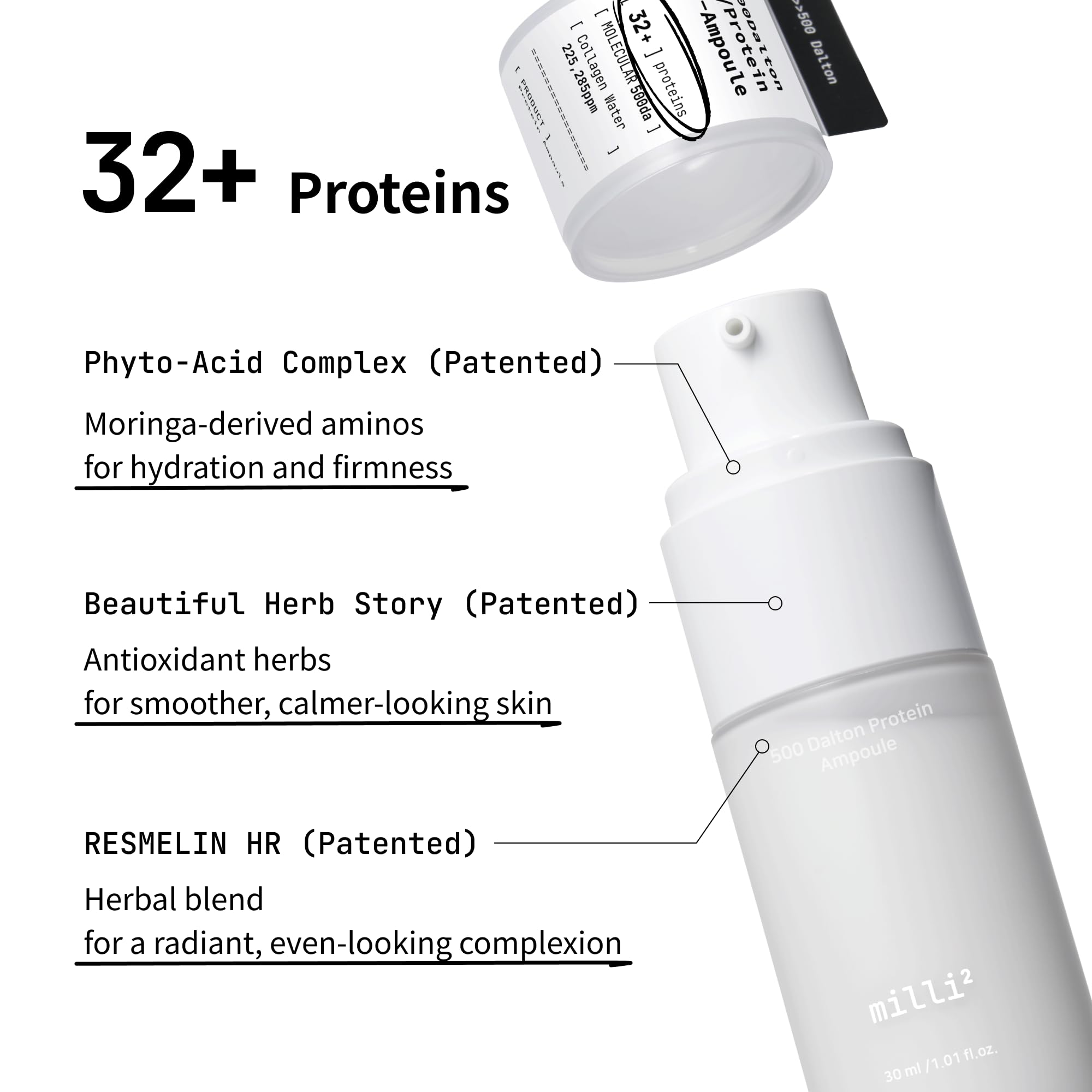 500 Dalton Protein Ampoule Serum with 32 Collagen Peptide - millimilli