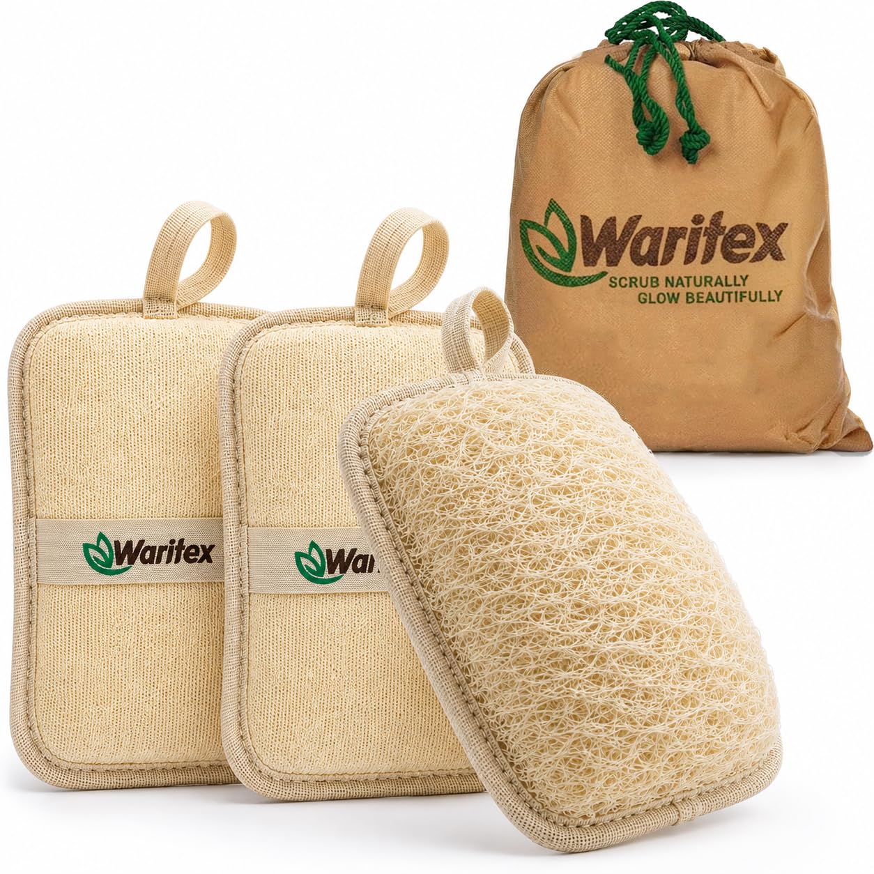 Waritex Organic Egyptian Loofah Rectangular Exfoliating Body Scrub - WARITEX Official Product View 1