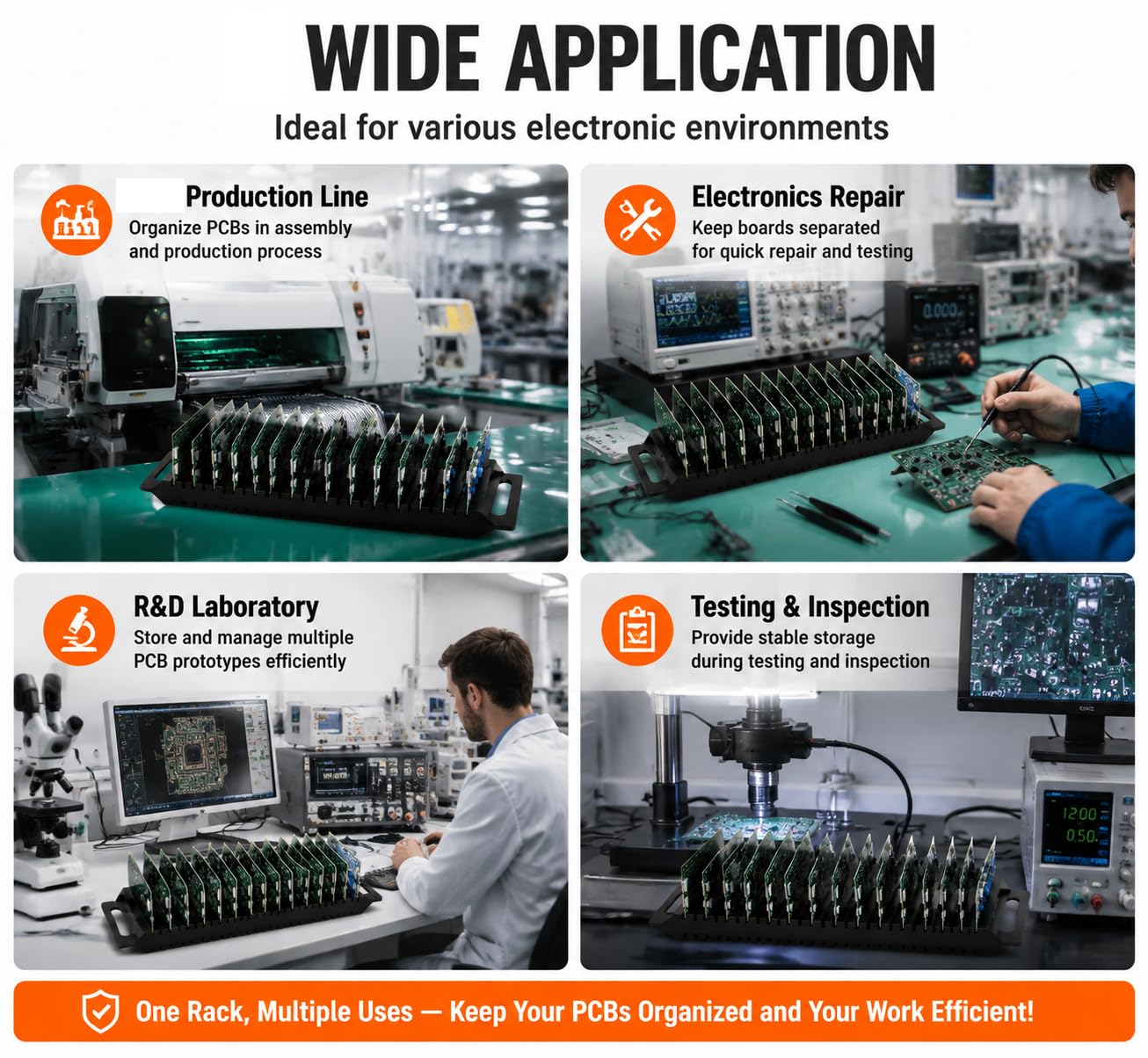 Hemoton ESD PCB holder rack with 25 slots for circuit board storage and organization, mounted bracket for electronic components.