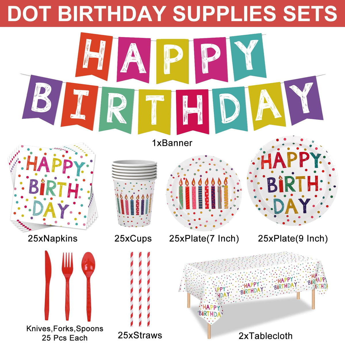 203 Pcs Happy Birthday Decorations Party Supplies Set with - Zifengcer Official Imagery - 5