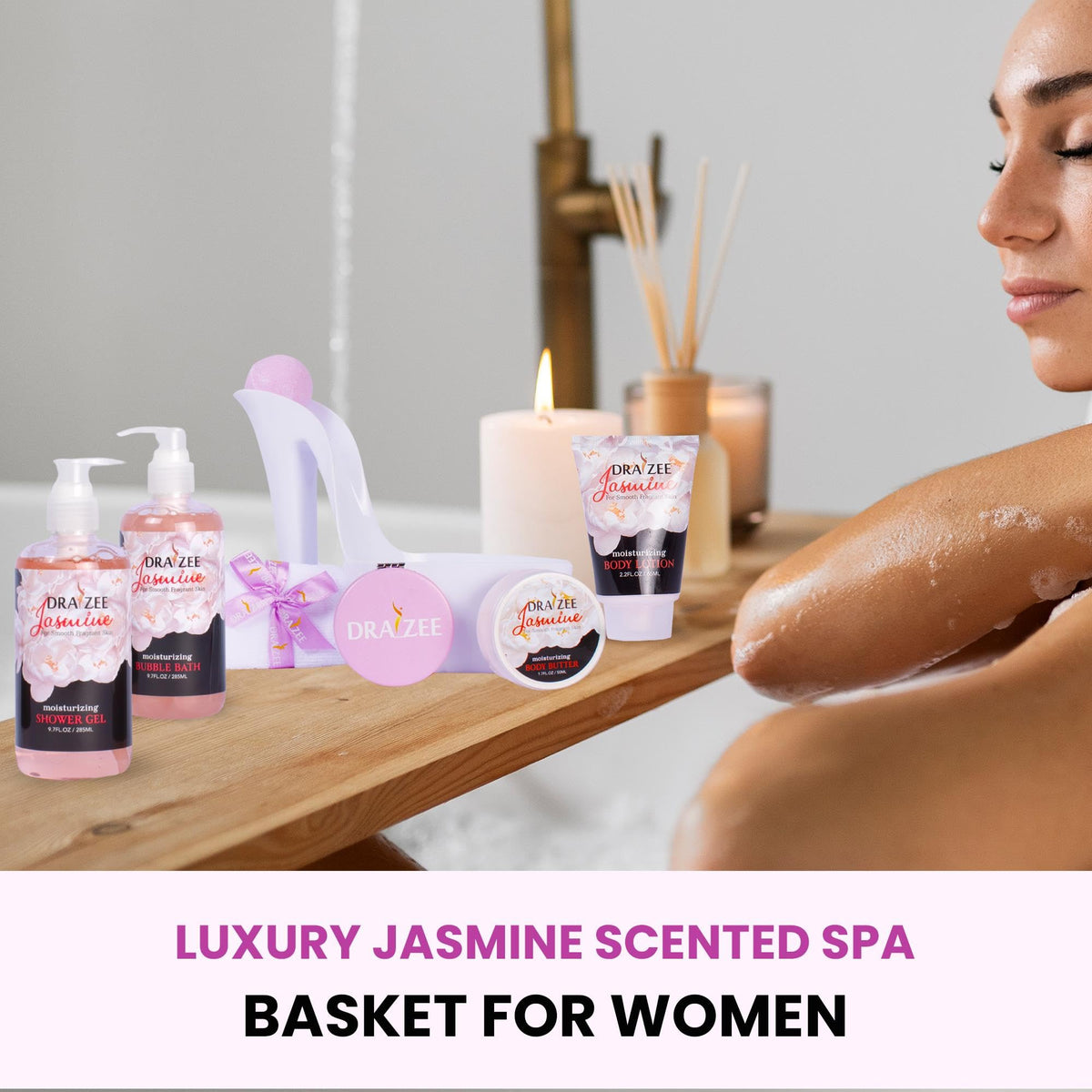 Heel Shoe Spa Gift Basket for Women 8 Pc Jasmine Scented - Draizee Official Imagery - 5