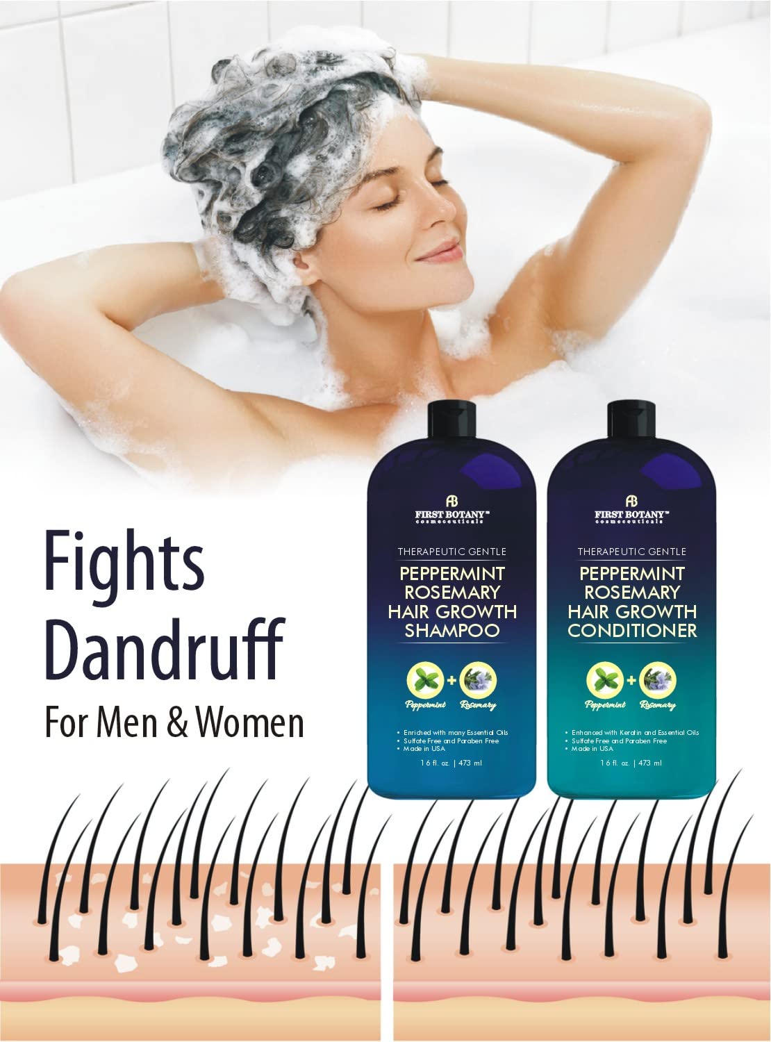 First Botany, Peppermint Rosemary Hair Regrowth and Anti Hair Loss Shampoo and - First Botany Official Product View 4