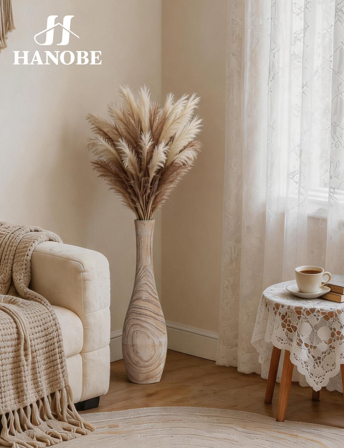 Hanobe 22 Tall Wood Floor Vase for Pampas Grass Boho - Hanobe Official Imagery - 5