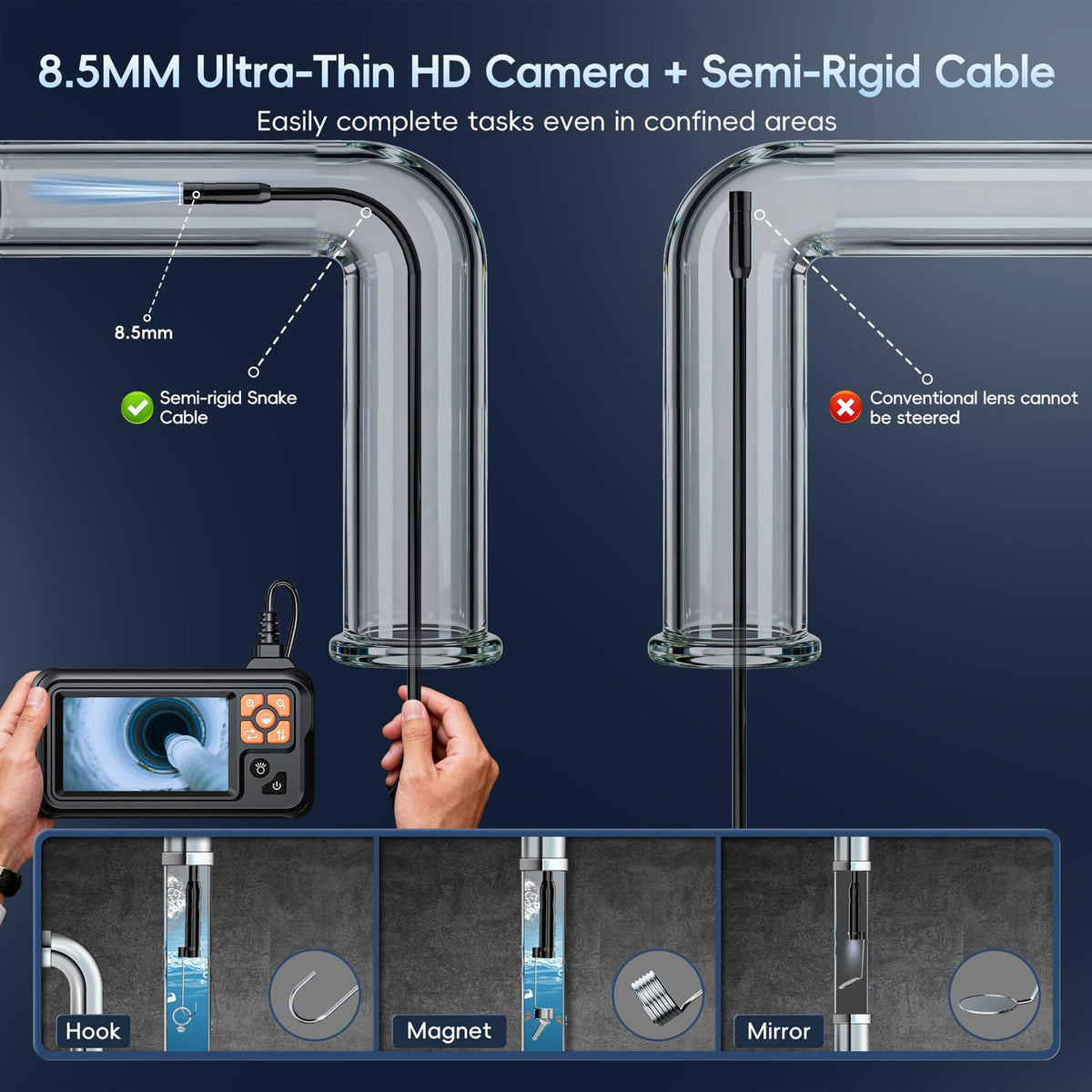Industrial Endoscope Borescope Camera with Light 4 3 HD - SKYBASIC Official Imagery - 7