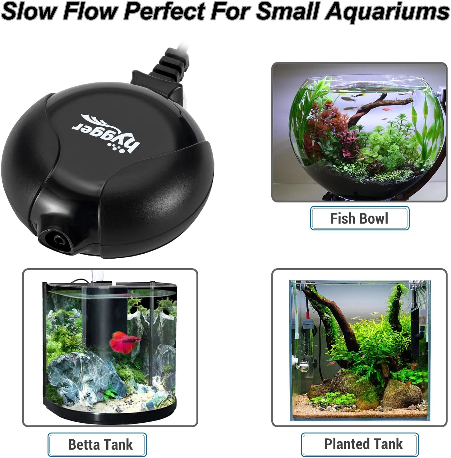 hygger quiet mini aquarium air pump in black with air stone and tubing, suitable for 1-15 gallon fish tanks, 1.5W oxygen pump
