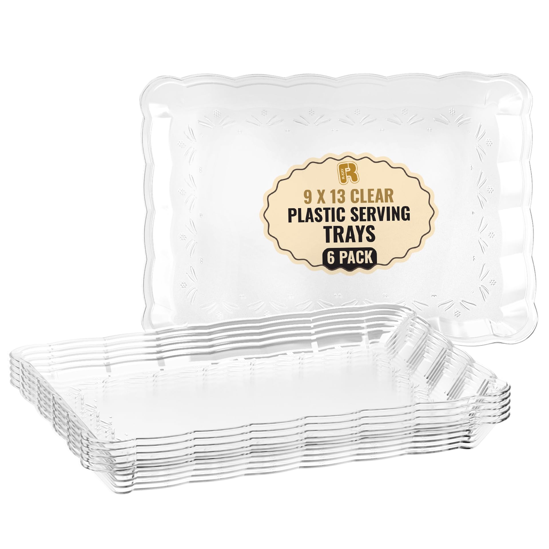 6 Pack Clear Plastic Serving Trays for Party, 9 x 13 Inch - - Product Imagery