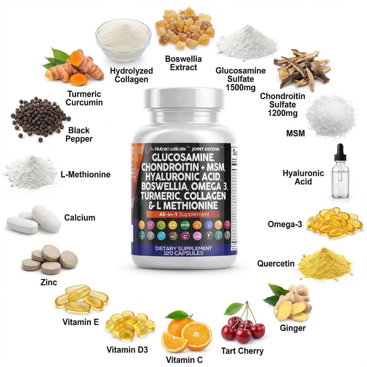 Clean Nutraceuticals Joint Defend 120 capsules bottle, dietary supplement for joint health and mobility.