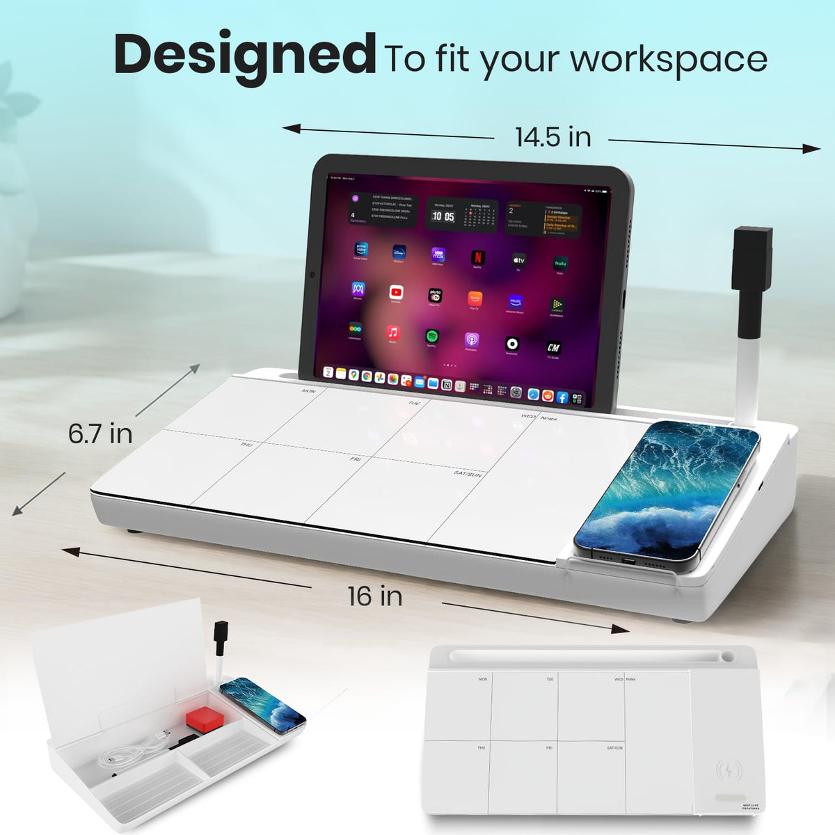 NEXTLUXE Glass Desk Whiteboard with Wireless Charger - NEXTLUXE CREATIONS Official Imagery - 3