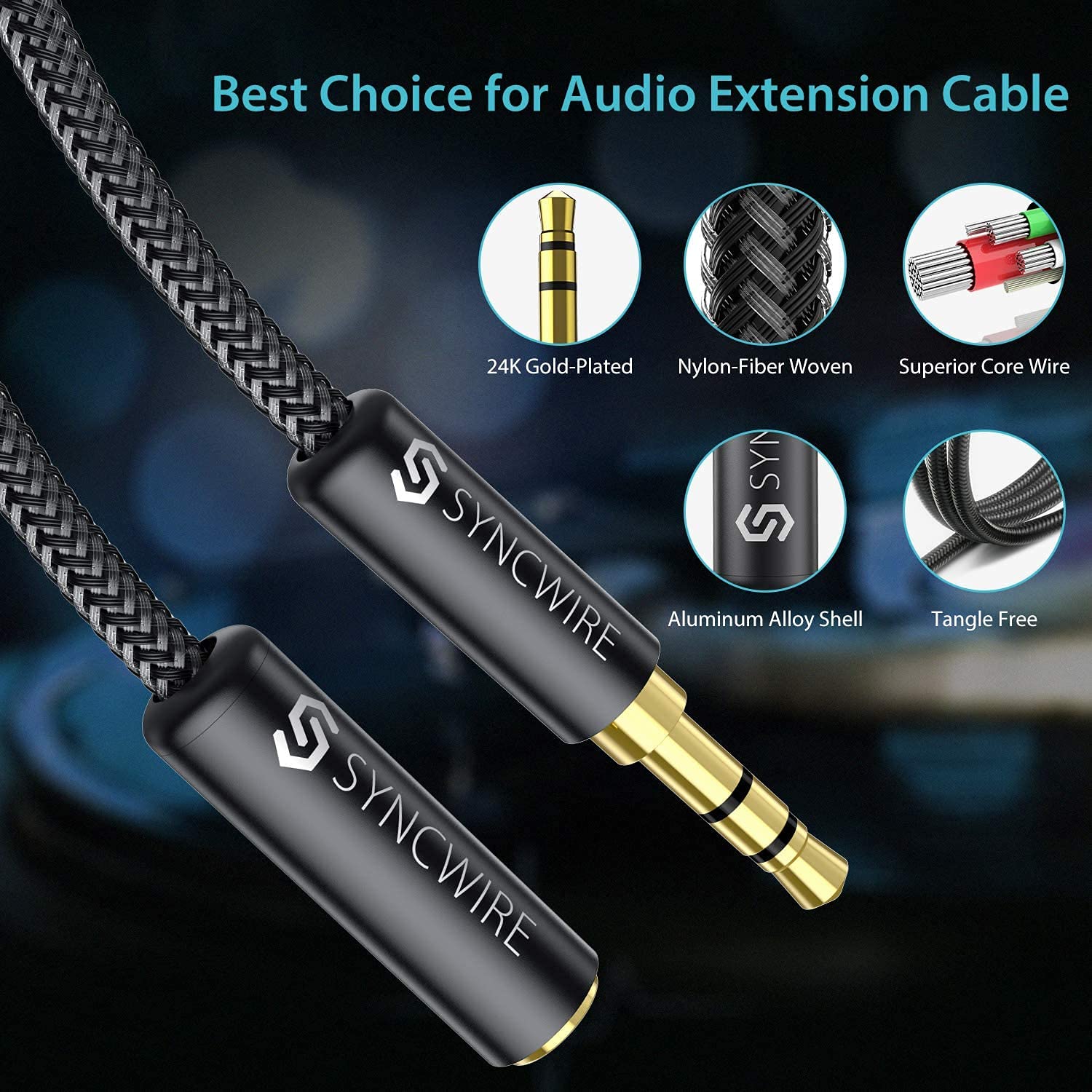 Syncwire 3.5mm Male to Female Stereo Audio Extension Cable     Ny by SYNCWIRE - Angle View 6