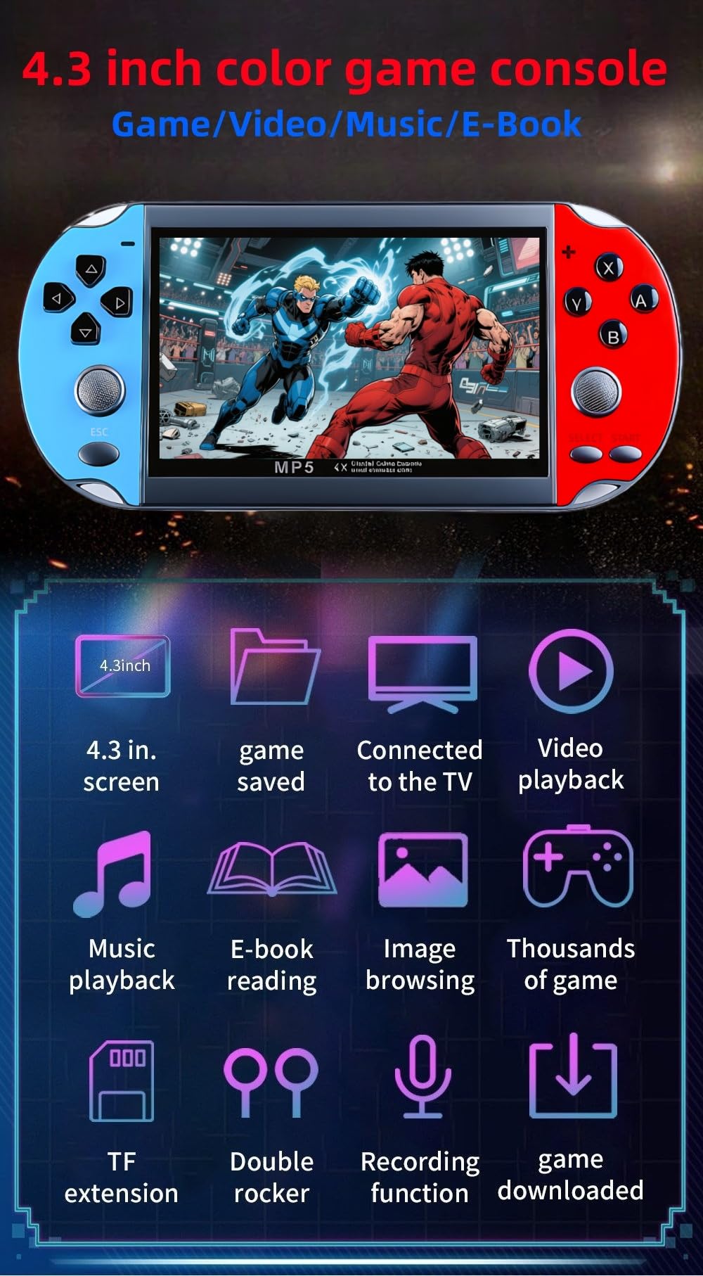 JXD Colorful Retro Video Game Console 4 3 inch Sreen 8GB - JXD Official Imagery - 3