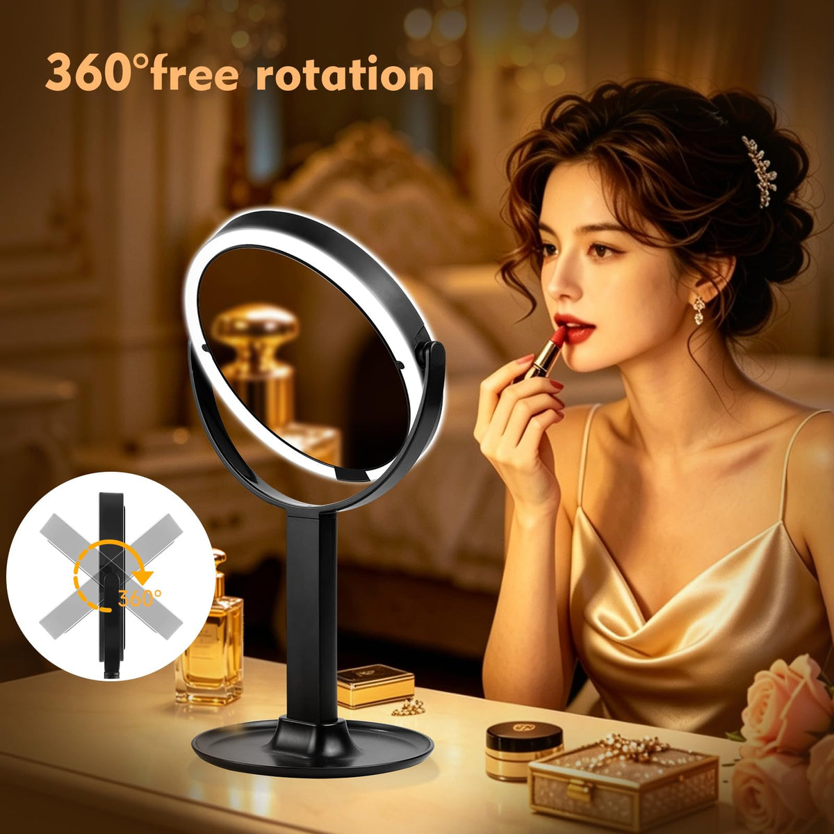 9 2 Sided Makeup Magnifying Mirror with Lights 1X - Qinxinmir Official Imagery - 4
