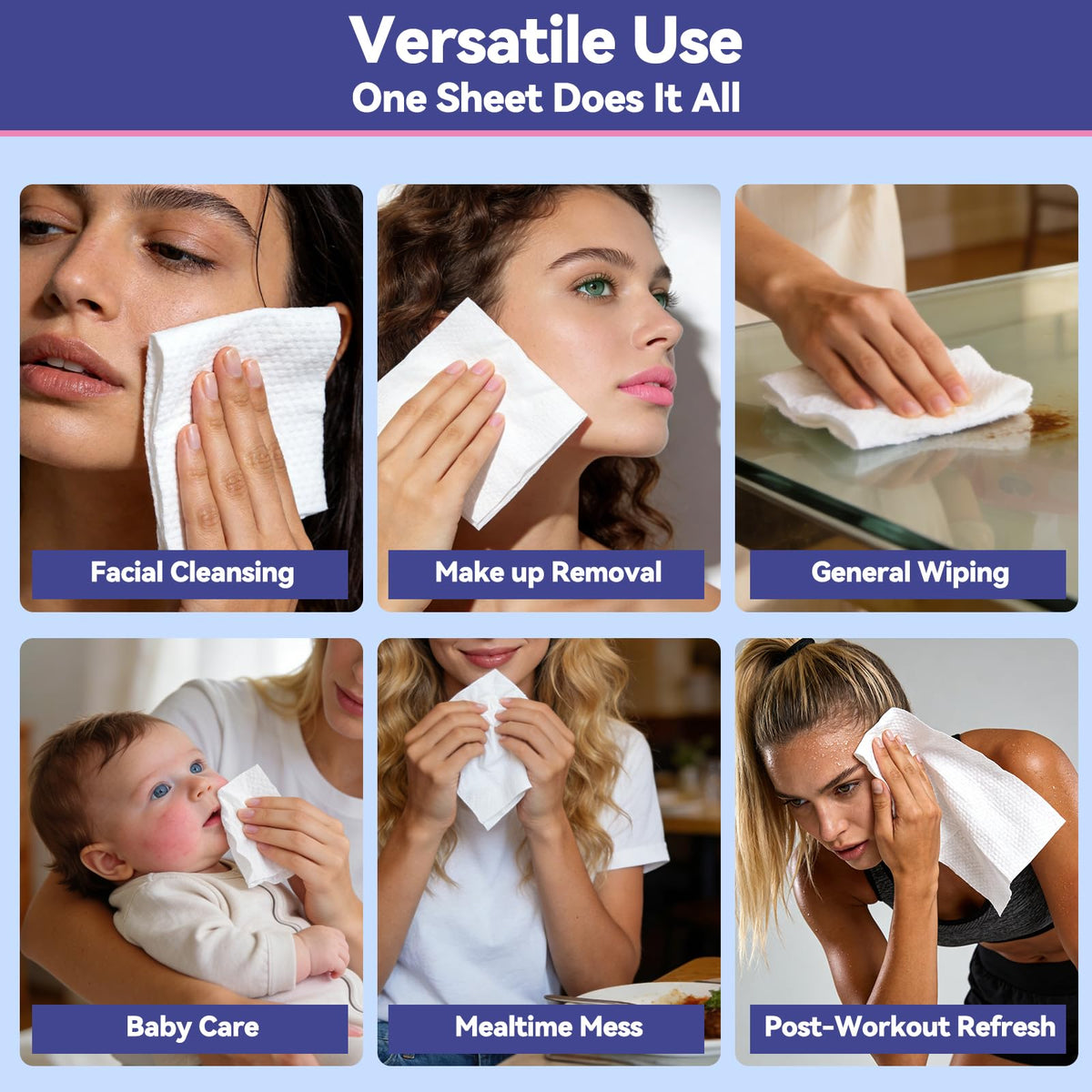 Large Disposable Face Towels 200 Count Biodegradable Thick - MKISS Official Imagery - 8
