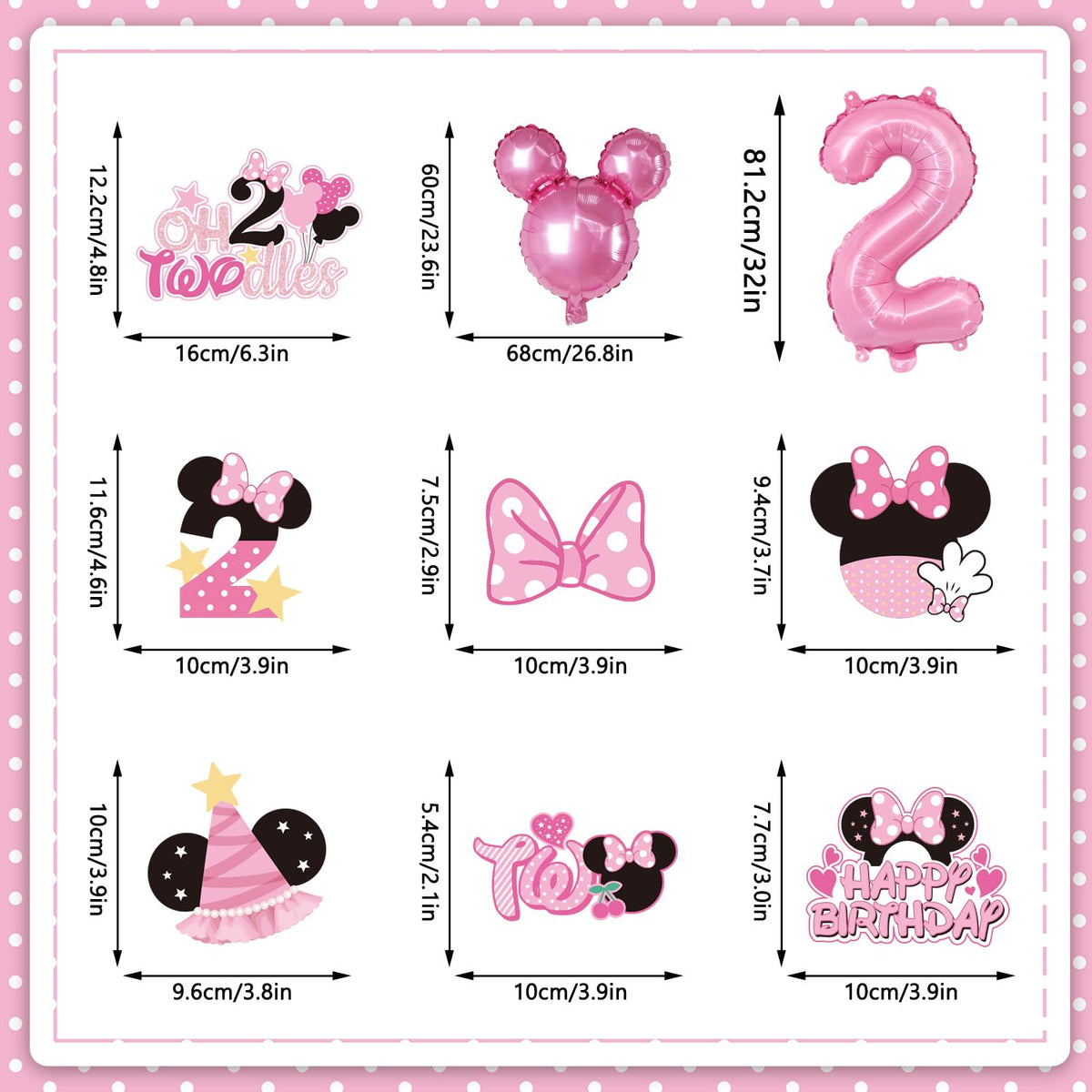 108Pcs Pink Mouse Birthday Decorations Tableware Oh Twodles - XHCYGWY Official Imagery - 4