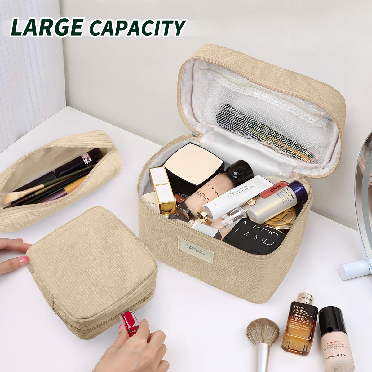 4 Pcs Makeup Bag for Women Corduroy Cosmetic Bag Aesthetic - LVWNM Official Imagery - 5