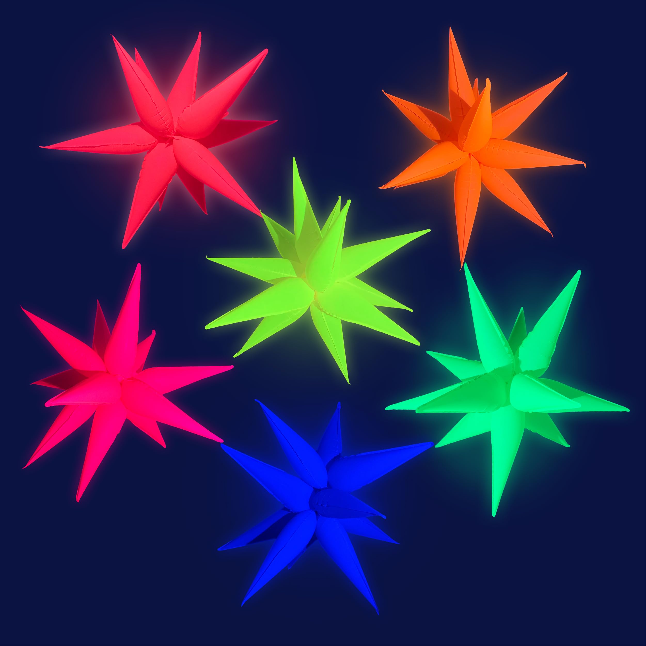 6Set 72Pcs UV Neon Glow Balloon Neon Foil Explosion Star - Product Imagery