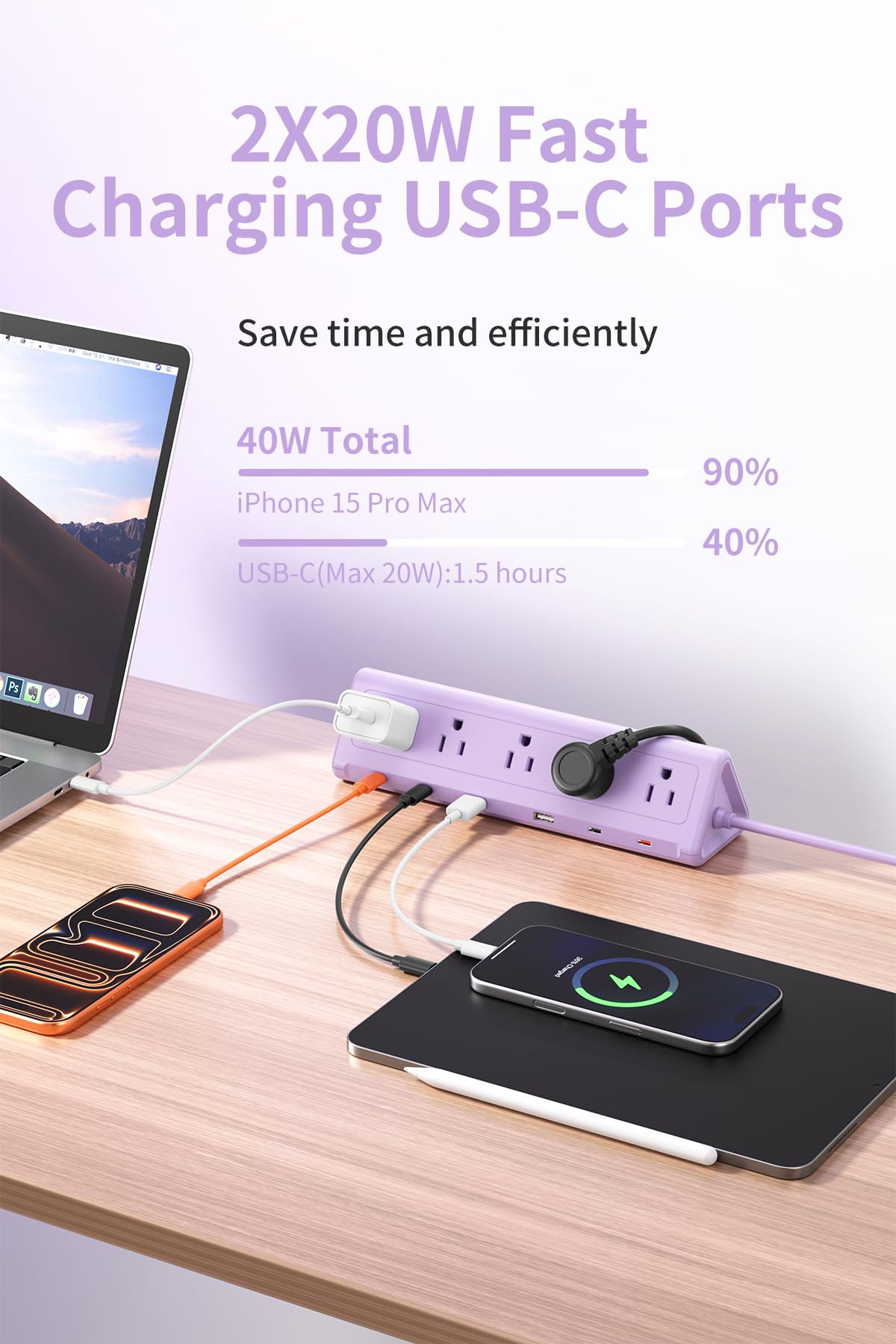 SMALLRT Purple Desk Clamp Power Strip with 6 5 FT Extension - SMALLRT Official Imagery - 6