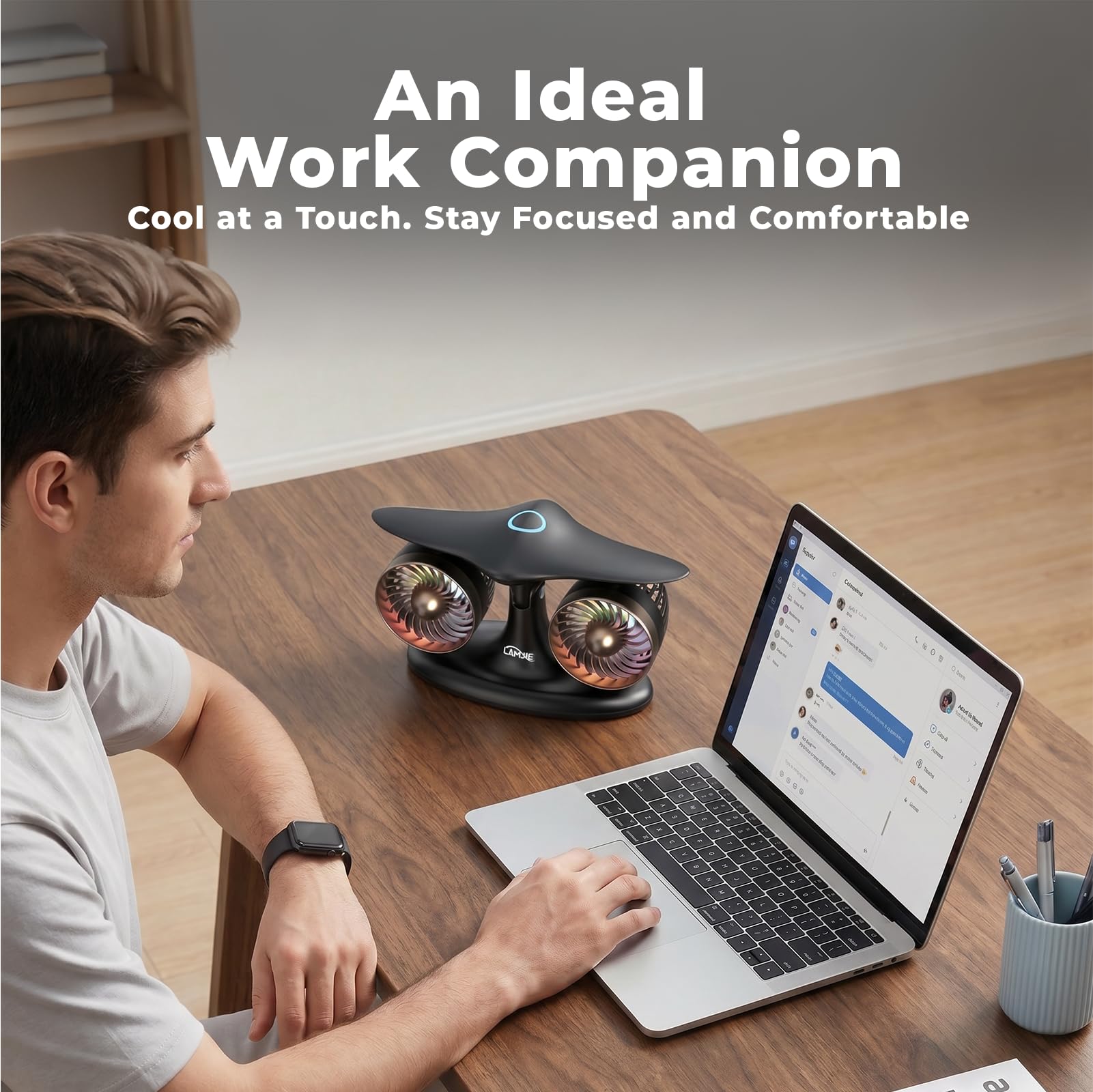 LAMJIE Jet Engine Desk Fan for Office, Rechargeable Table Fan Gif by LAMJIE - Angle View 5