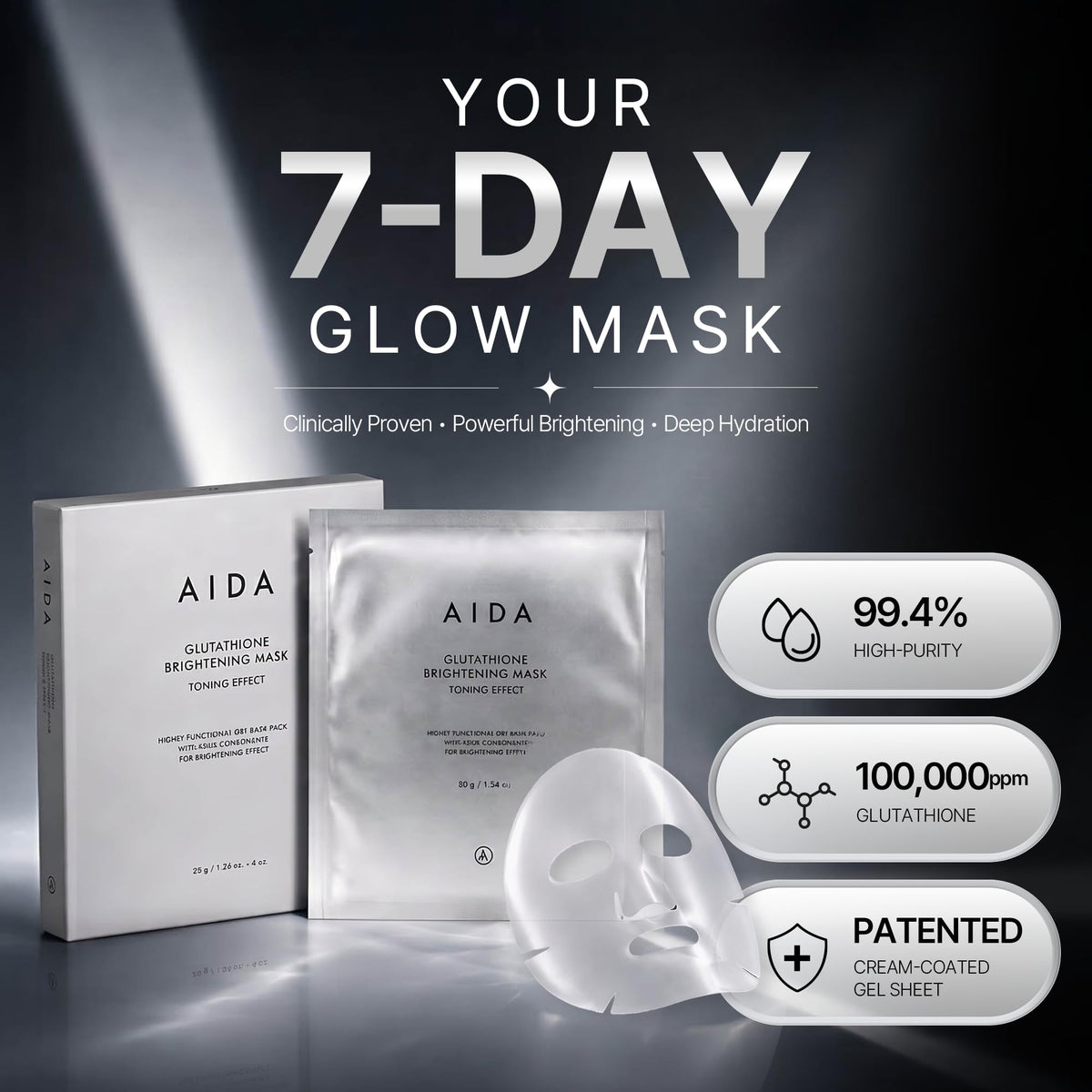 AIDA Glutathione Hydrating Face Mask Korean Sheet Mask for - AIDA Official Imagery - 3