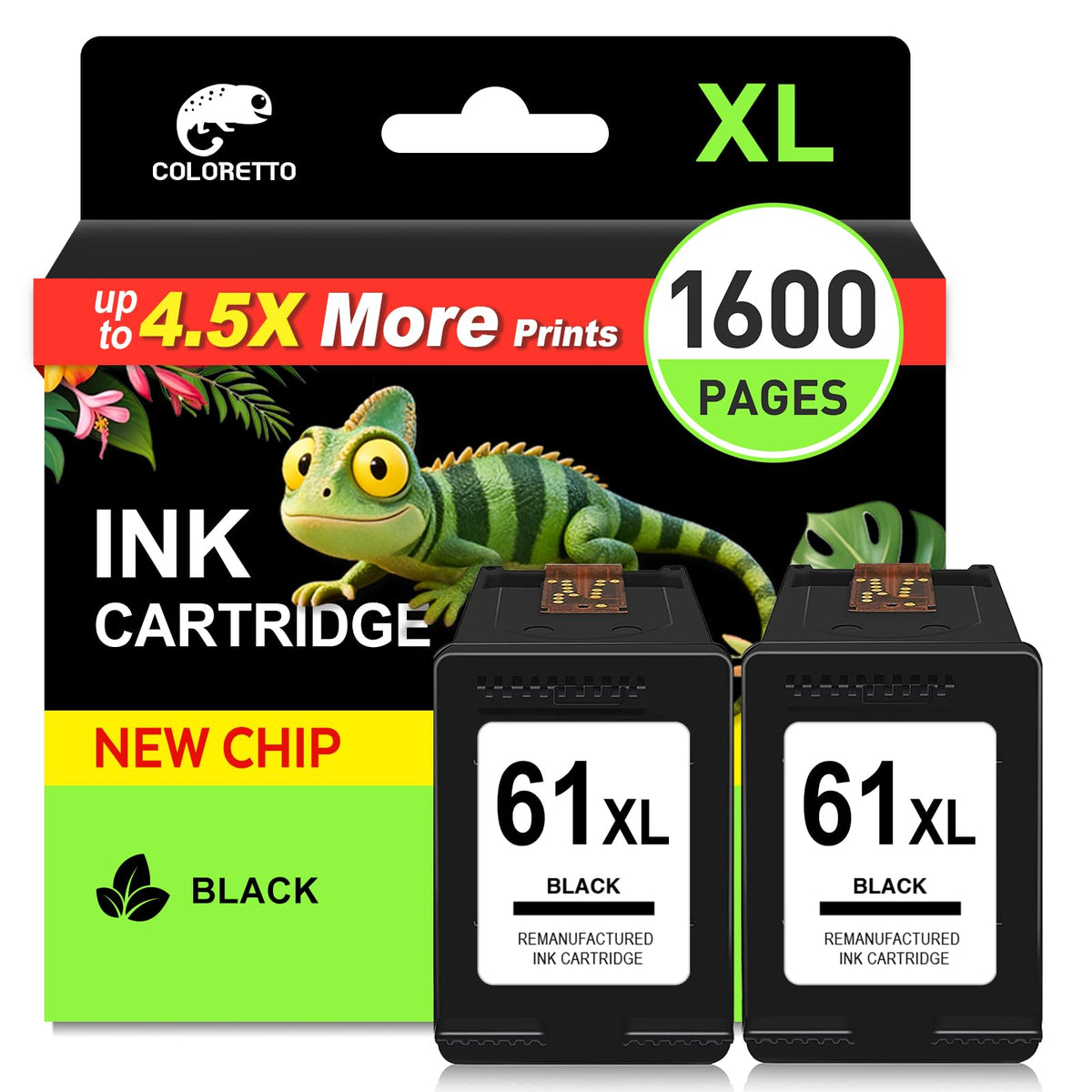 61XL Black Ink Cartridges for HP Ink 61 Black 61 XL 4500 - COLORETTO Official Imagery - 1