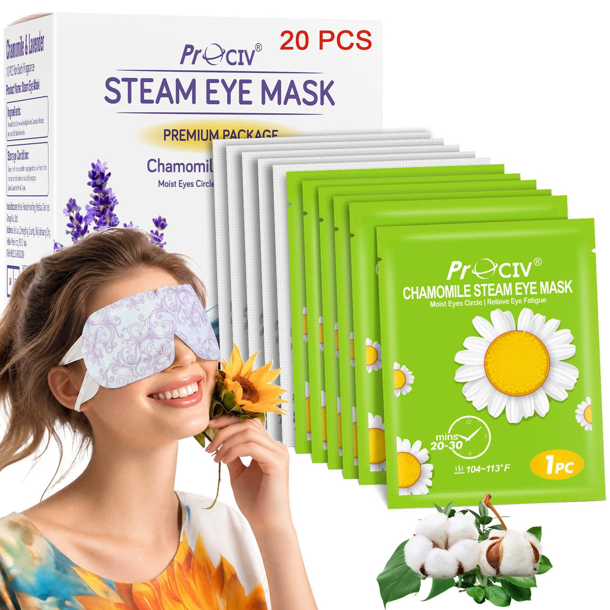 ProCIV 20 Packs Steam Eye Masks Warming Eye Masks for Dark - ProCIV Official Imagery - 2