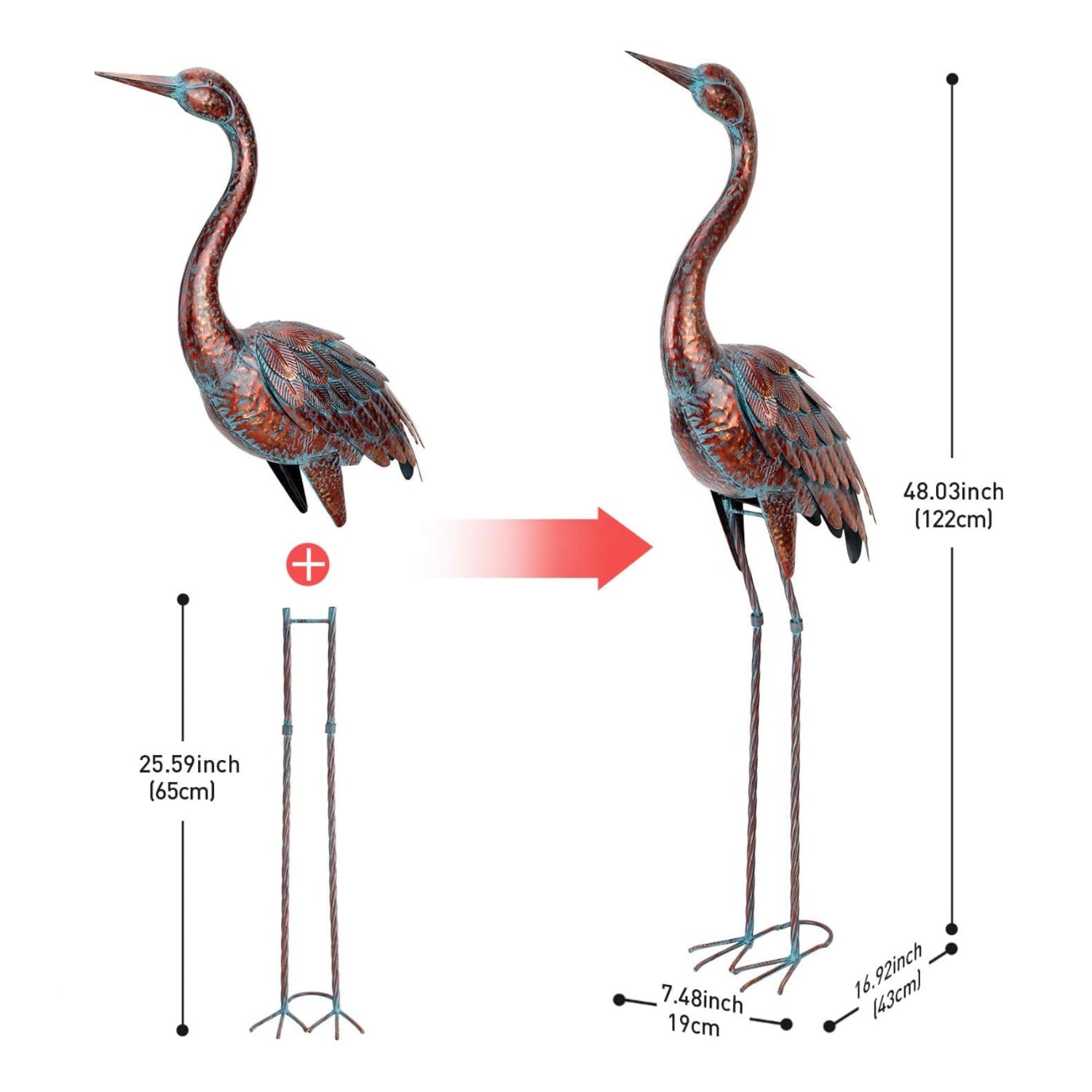 Chisheen 2-piece garden crane statues outdoor metal yard art sculptures with detailed bird figures and elegant design